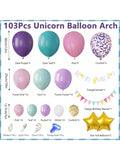 103-Piece Pink Purple Teal Balloon Arch Kit with Unicorn Banner and Star Foil Balloons