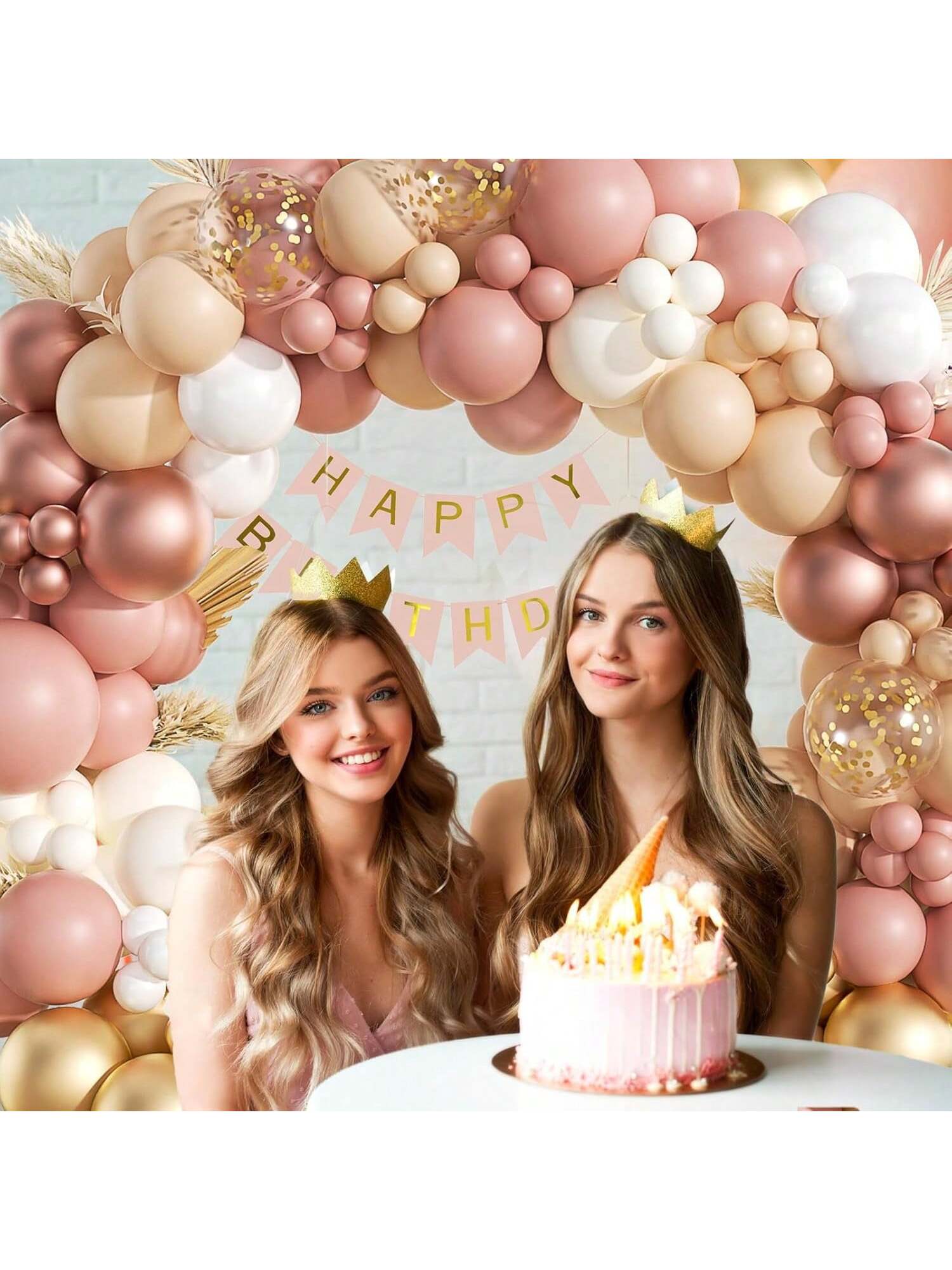 136-Piece Boho Balloon Garland Kit Blush Pink Nude White Rose Gold for Party Decor