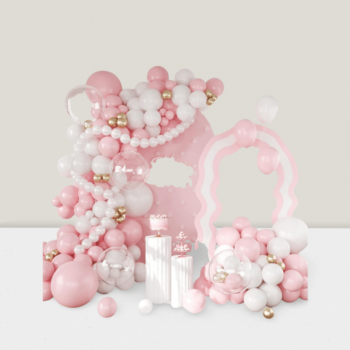 Pastel Pink, White & Gold Balloon Arch Kit For Birthday, Wedding, Or Showers  Decor