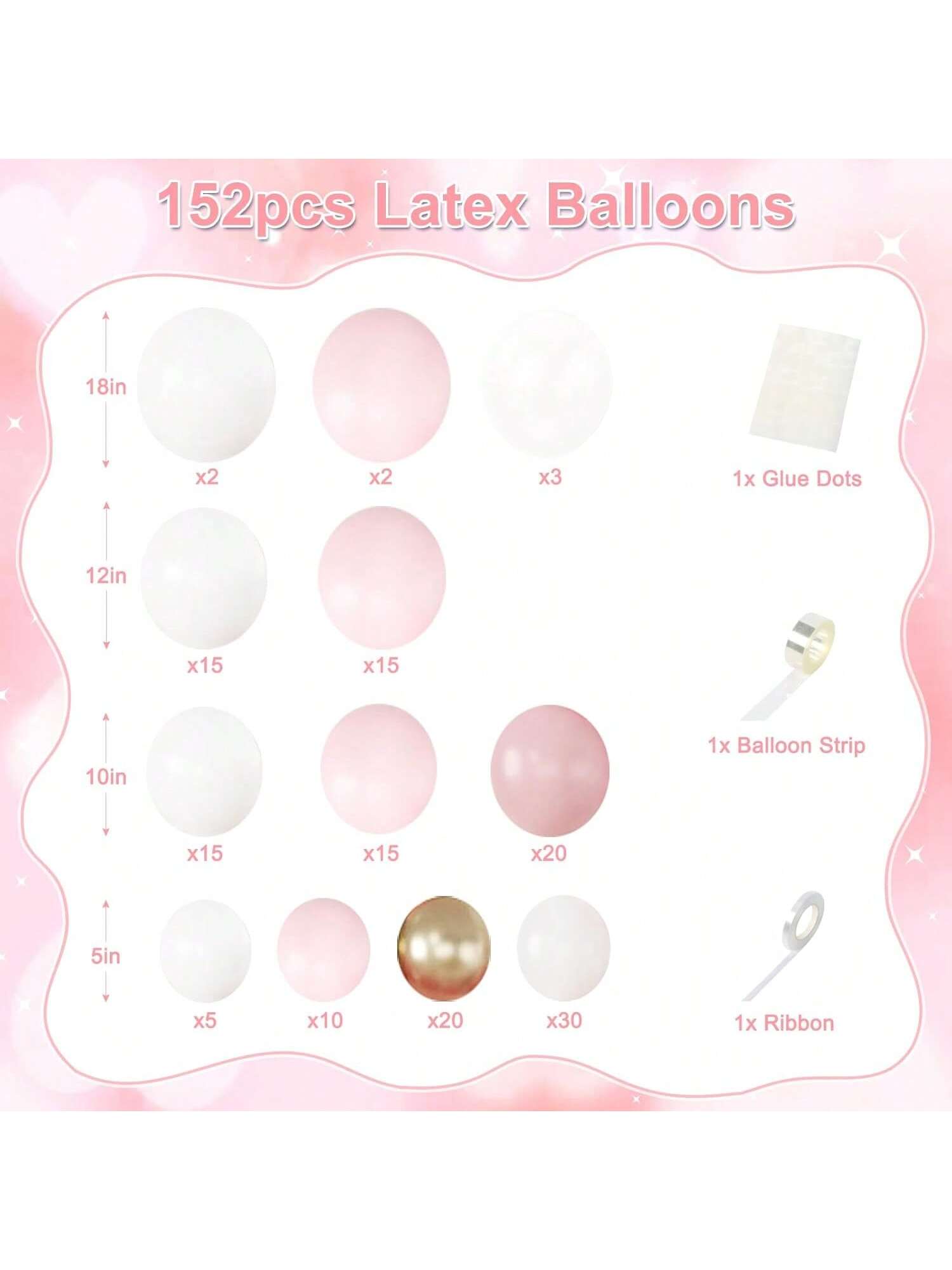Pastel Pink, White & Gold Balloon Arch Kit For Birthday, Wedding, Or Showers  Decor