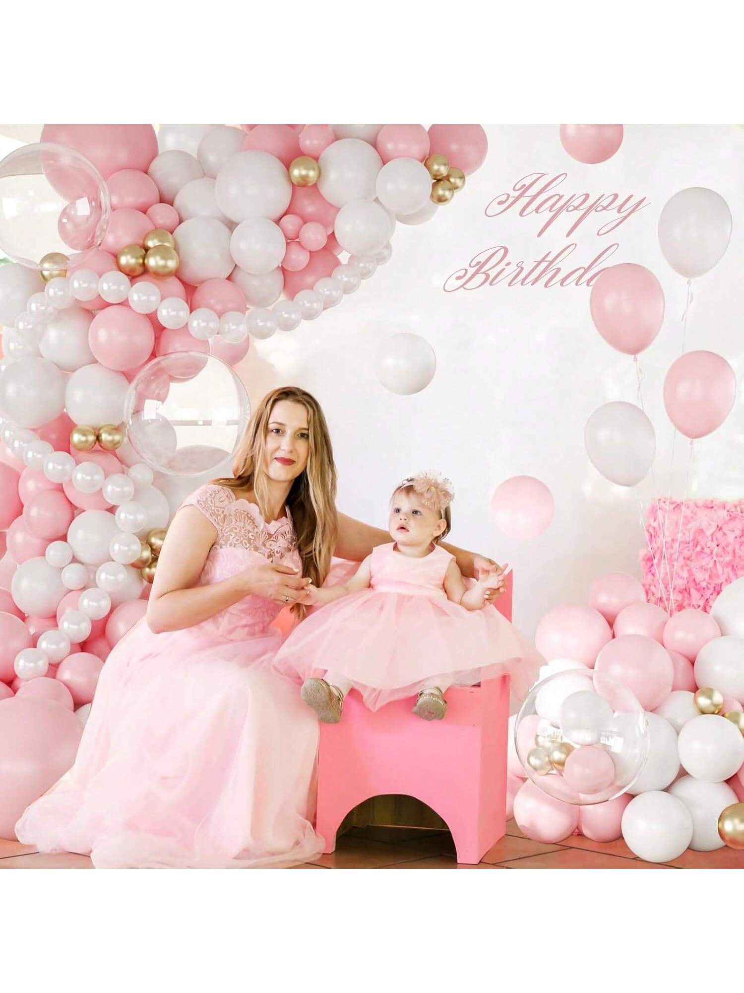 Pastel Pink, White & Gold Balloon Arch Kit For Birthday, Wedding, Or Showers  Decor