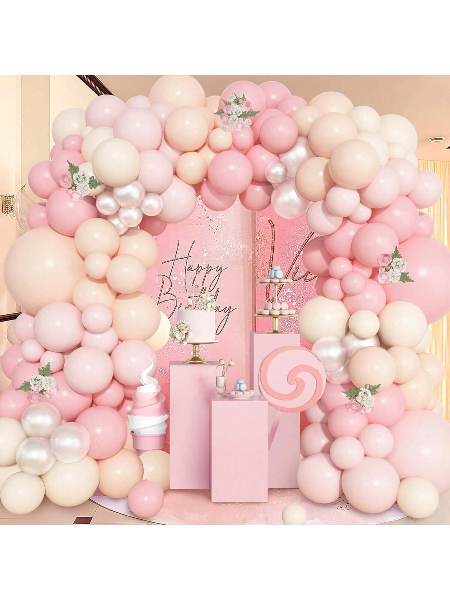 157-Pc Pink Balloon Arch Kit Pastel, Ivory, and Nude for Wedding, Shower, or Gender Reveal