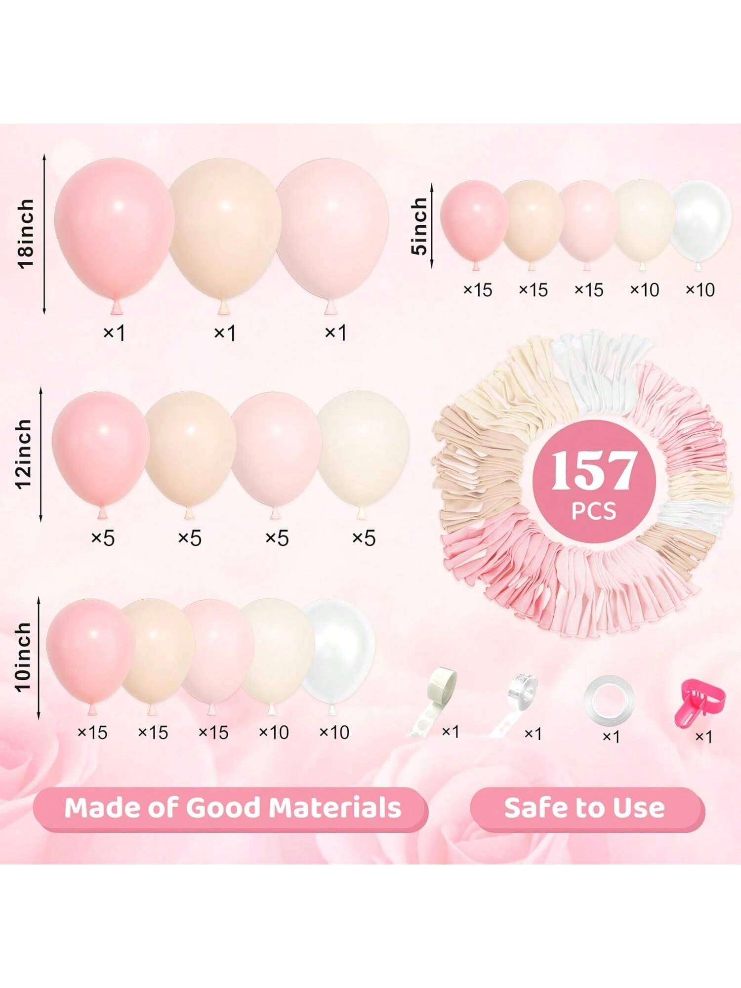 157-Pc Pink Balloon Arch Kit Pastel, Ivory, and Nude for Wedding, Shower, or Gender Reveal