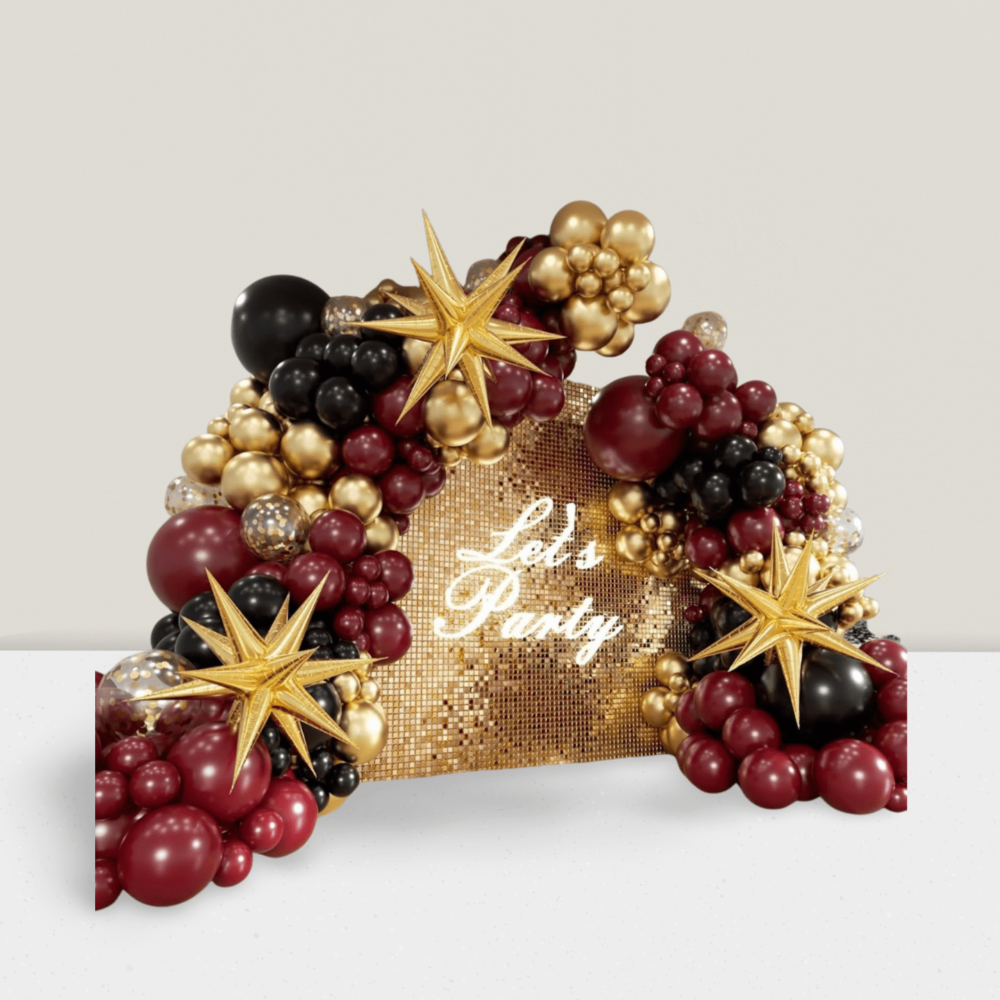 Burgundy Balloon Arch Kit with Maroon, Black, and Gold Foil Balloons