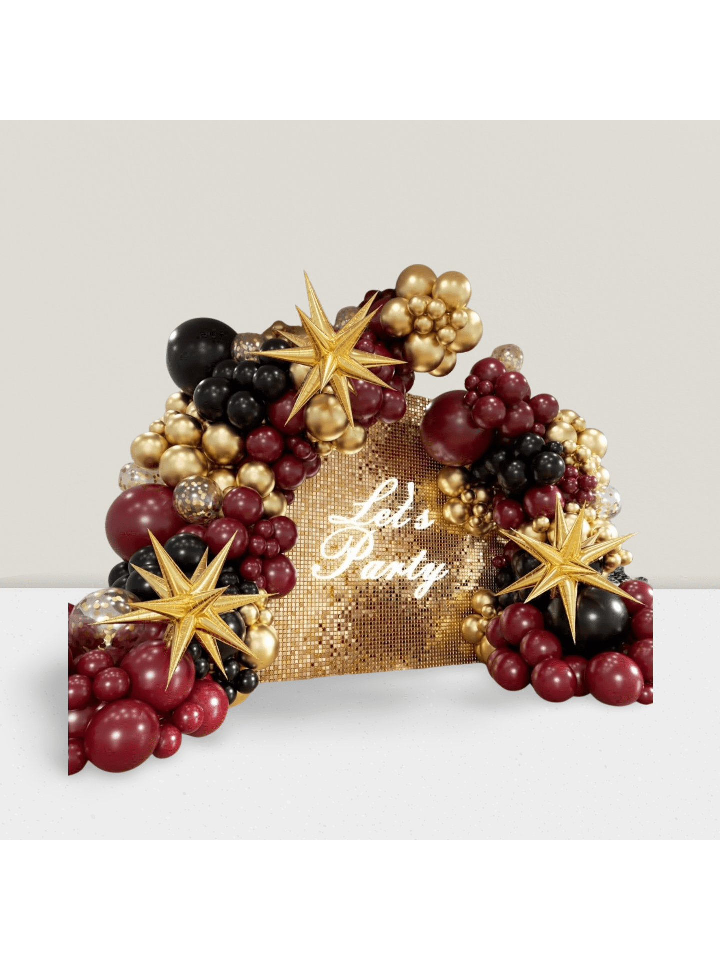 Burgundy Balloon Arch Kit with Maroon, Black, and Gold Foil Balloons