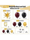 Burgundy Balloon Arch Kit with Maroon, Black, and Gold Foil Balloons