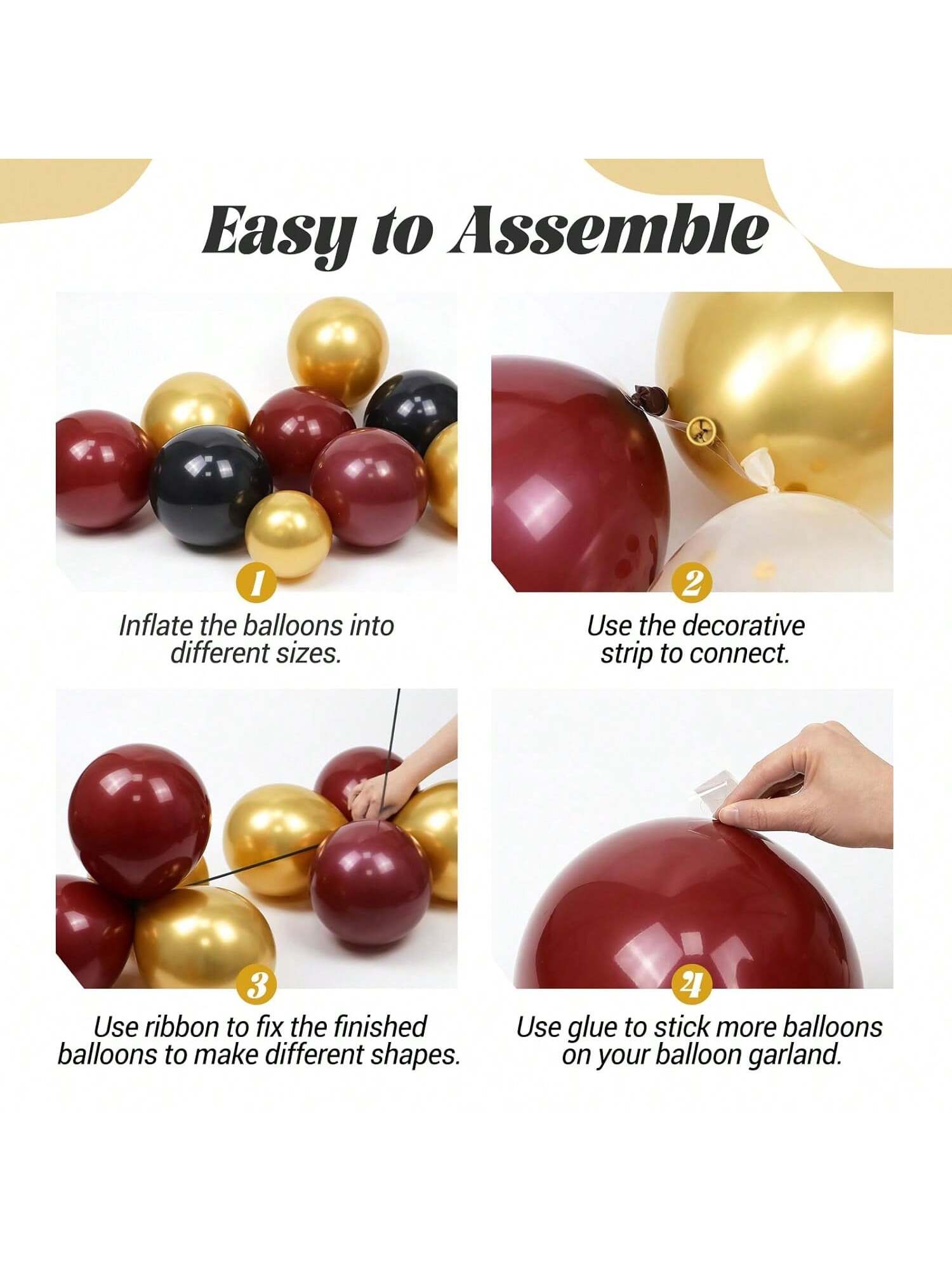 Burgundy Balloon Arch Kit with Maroon, Black, and Gold Foil Balloons