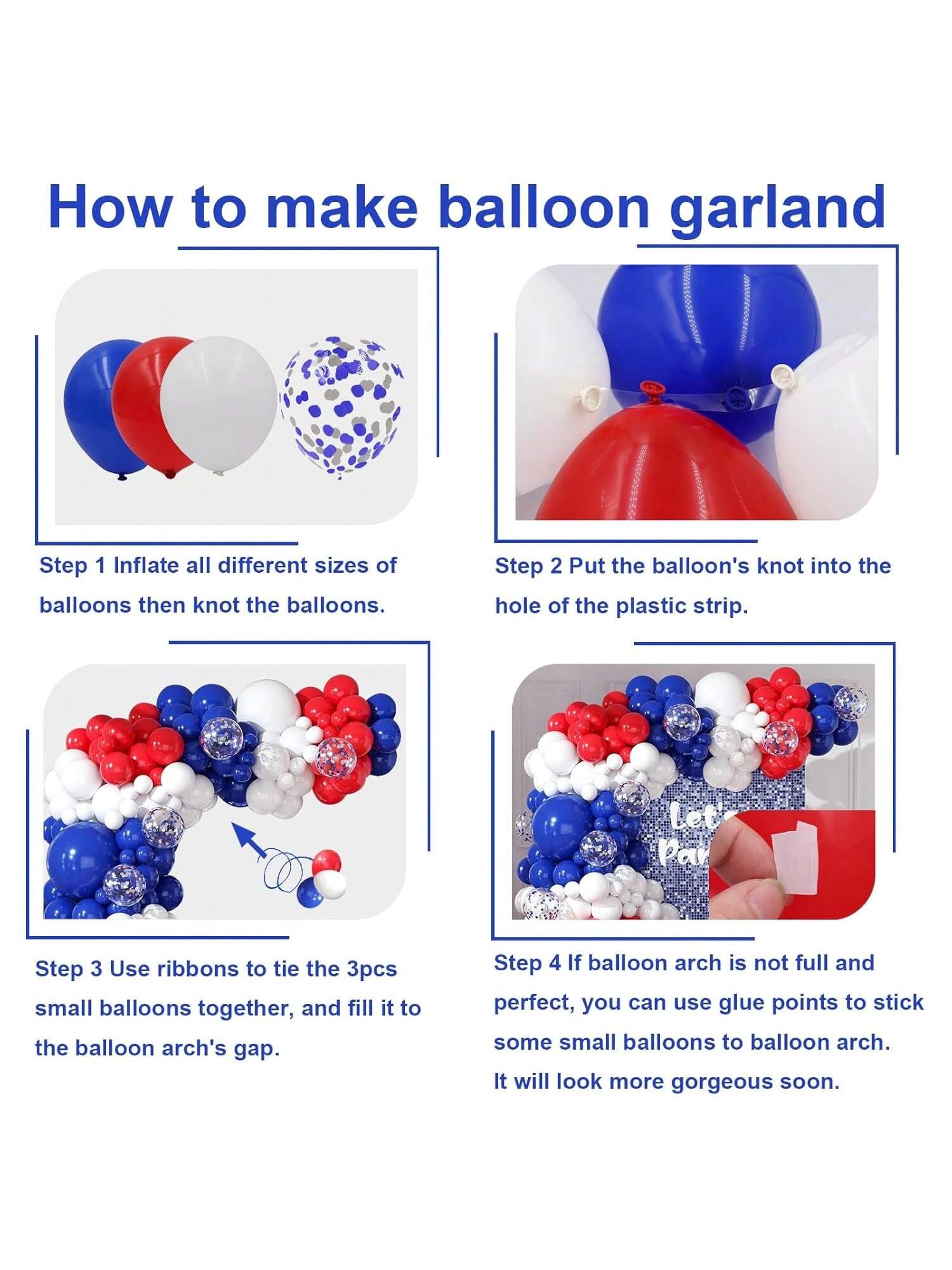 Red, White & Blue Balloon Arch Kit 164pcs Garland Graduation, Parties