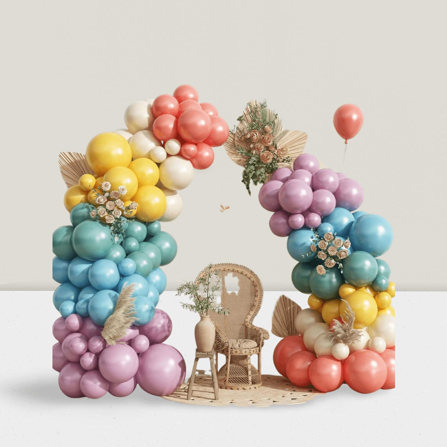 Rainbow Balloon Arch Kit 144 pcs Dusty Blue Orange Mustard Party Decor