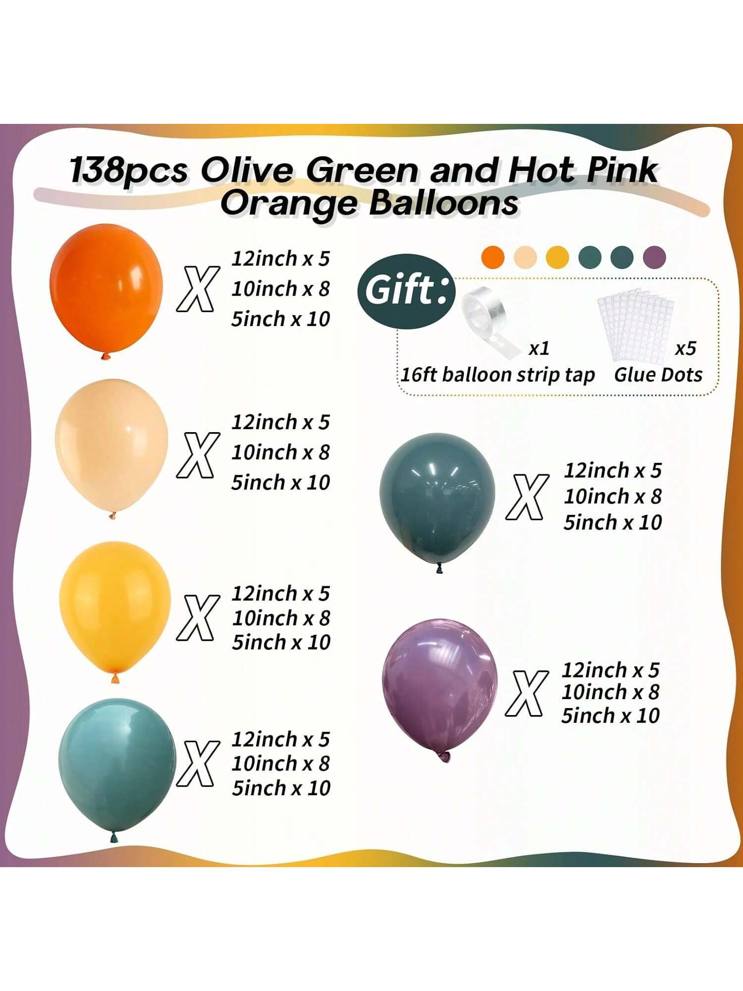 Rainbow Balloon Arch Kit 144 pcs Dusty Blue Orange Mustard Party Decor
