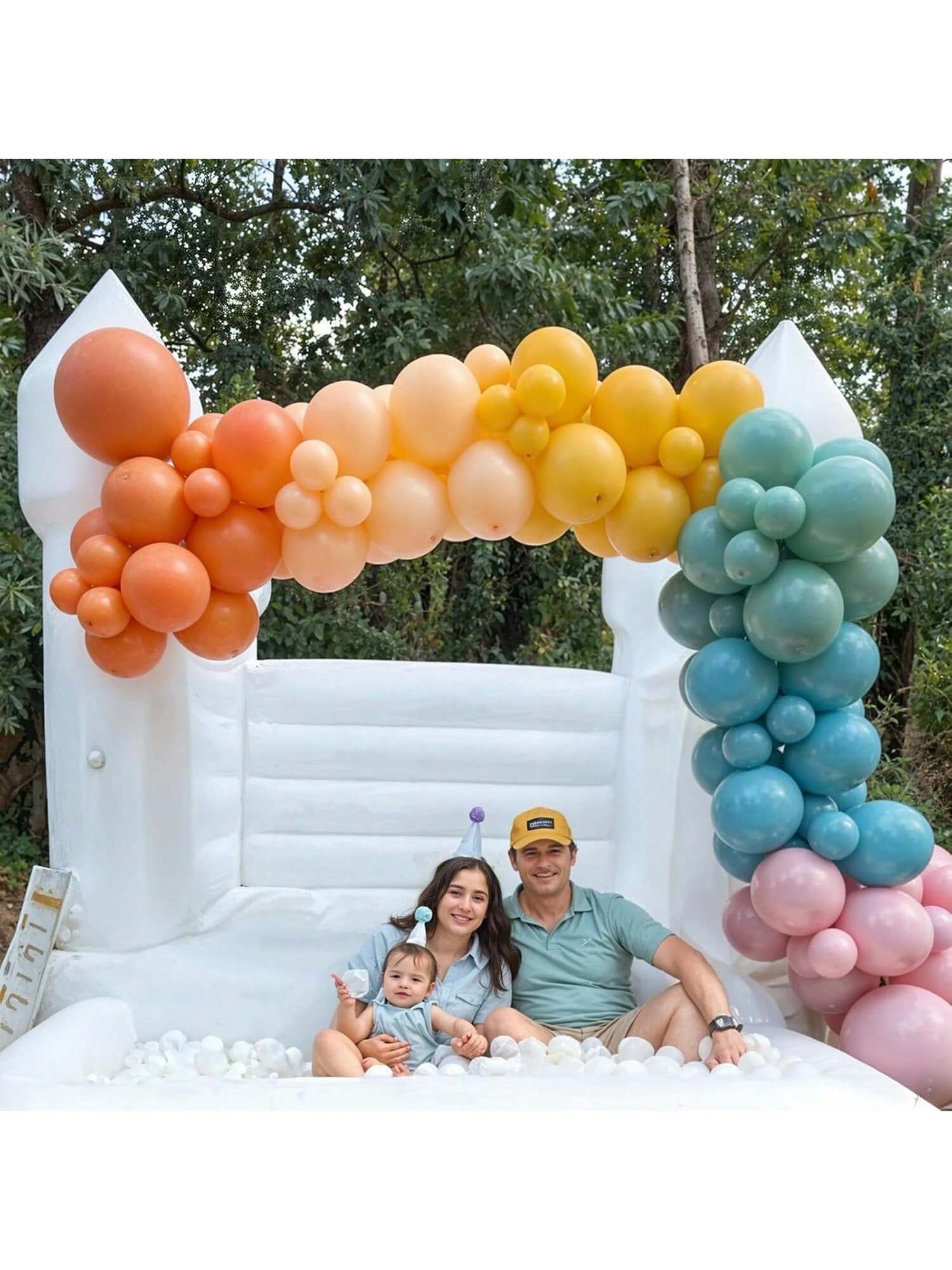 Rainbow Balloon Arch Kit 144 pcs Dusty Blue Orange Mustard Party Decor