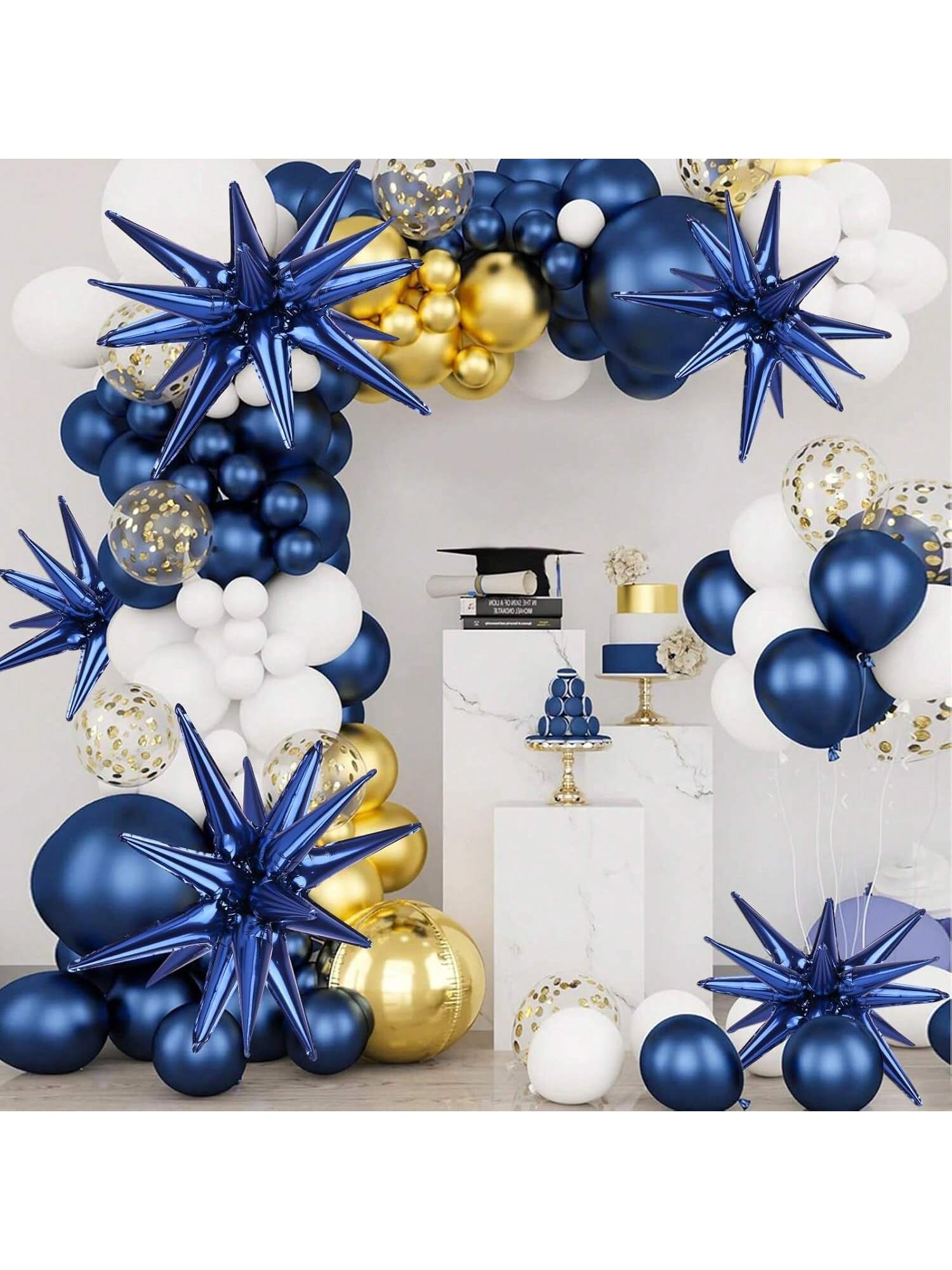8-Piece Navy Blue Star Foil Balloons 27/22-Inch for Party or Wedding Decor