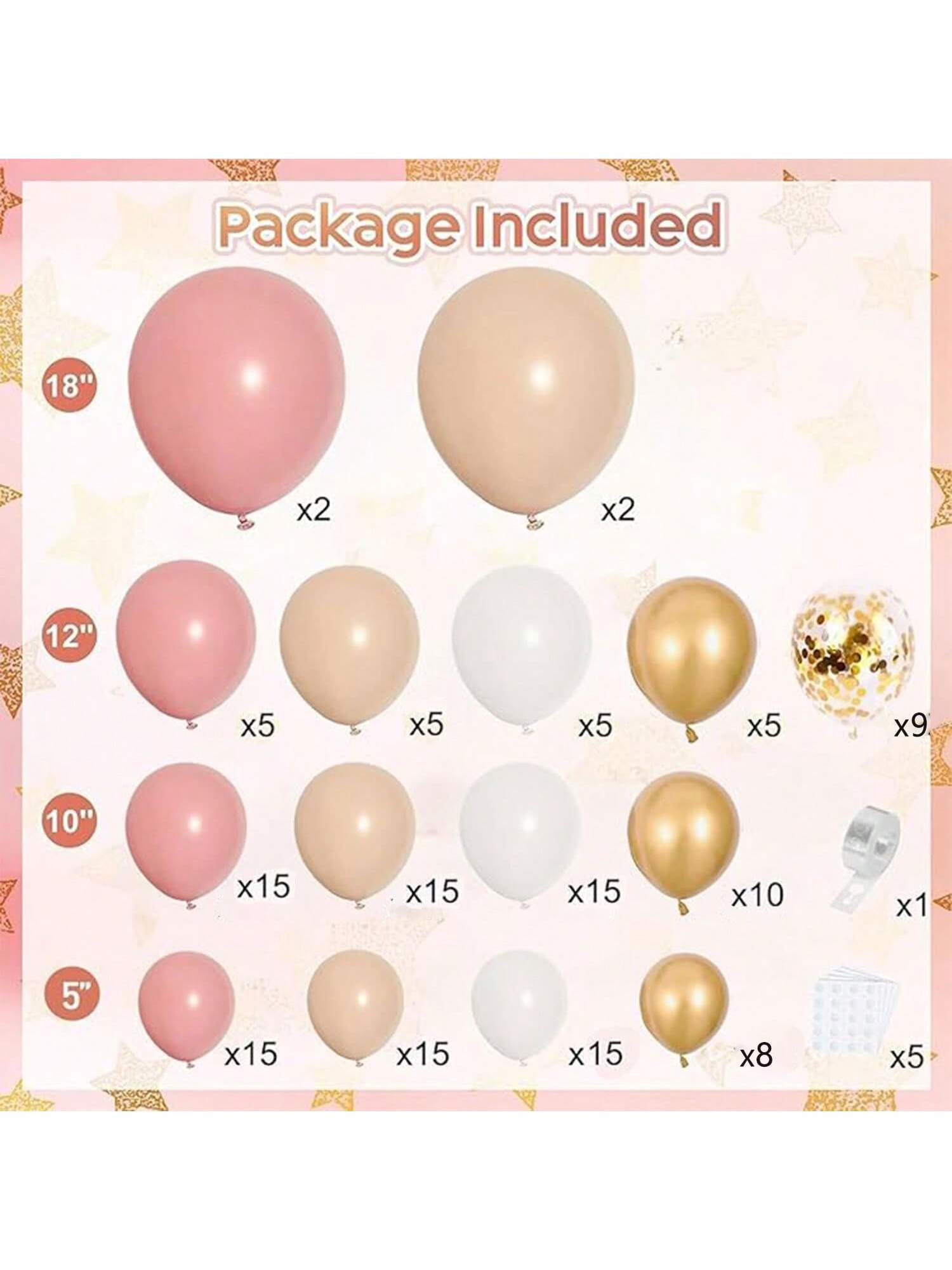 Dusty Pink Blush Balloon Arch Kit with Gold & Confetti for Parties