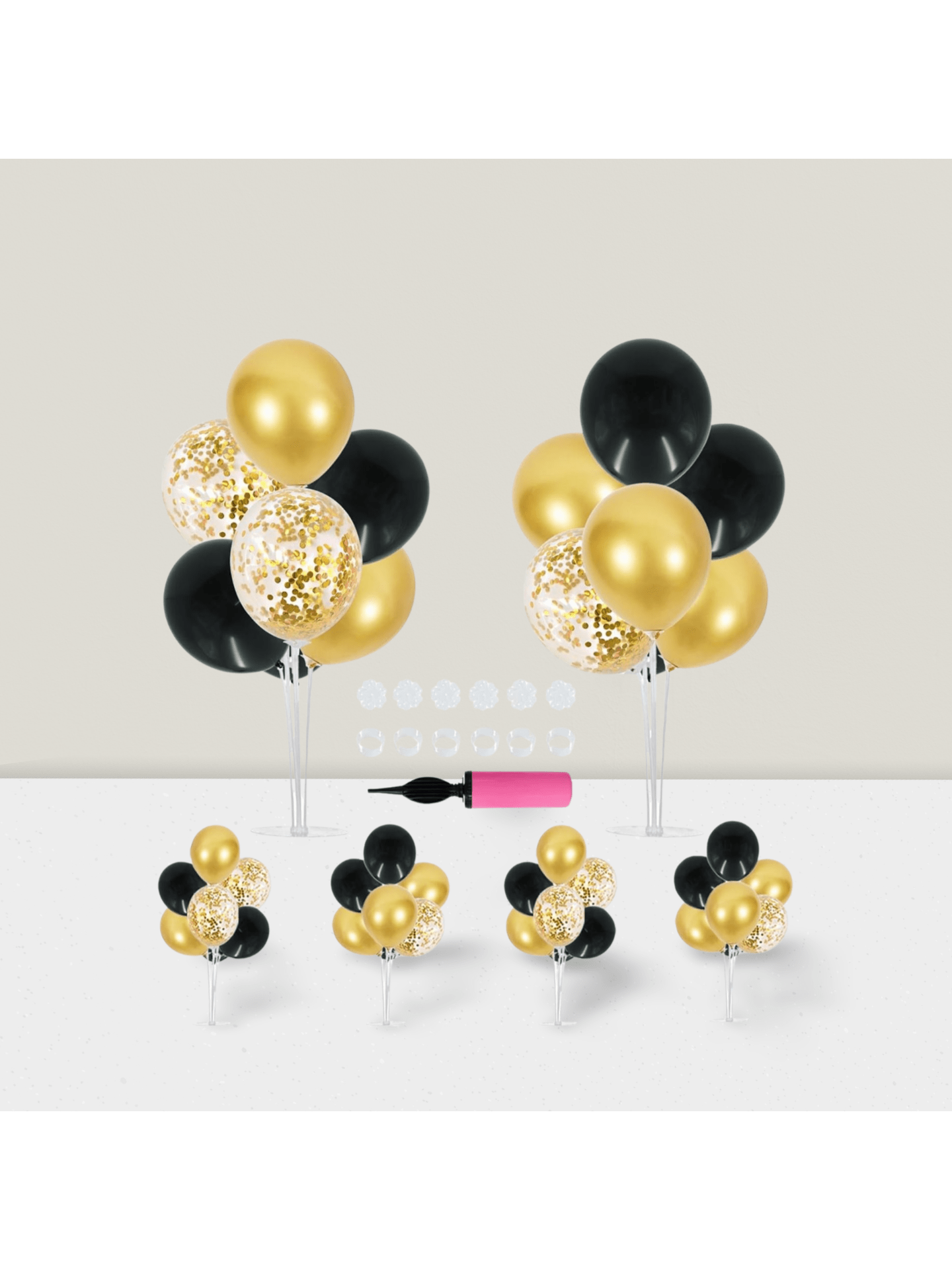 Balloon Centerpieces 6 Set Black Gold Confetti Stand for Graduation Birthday Party