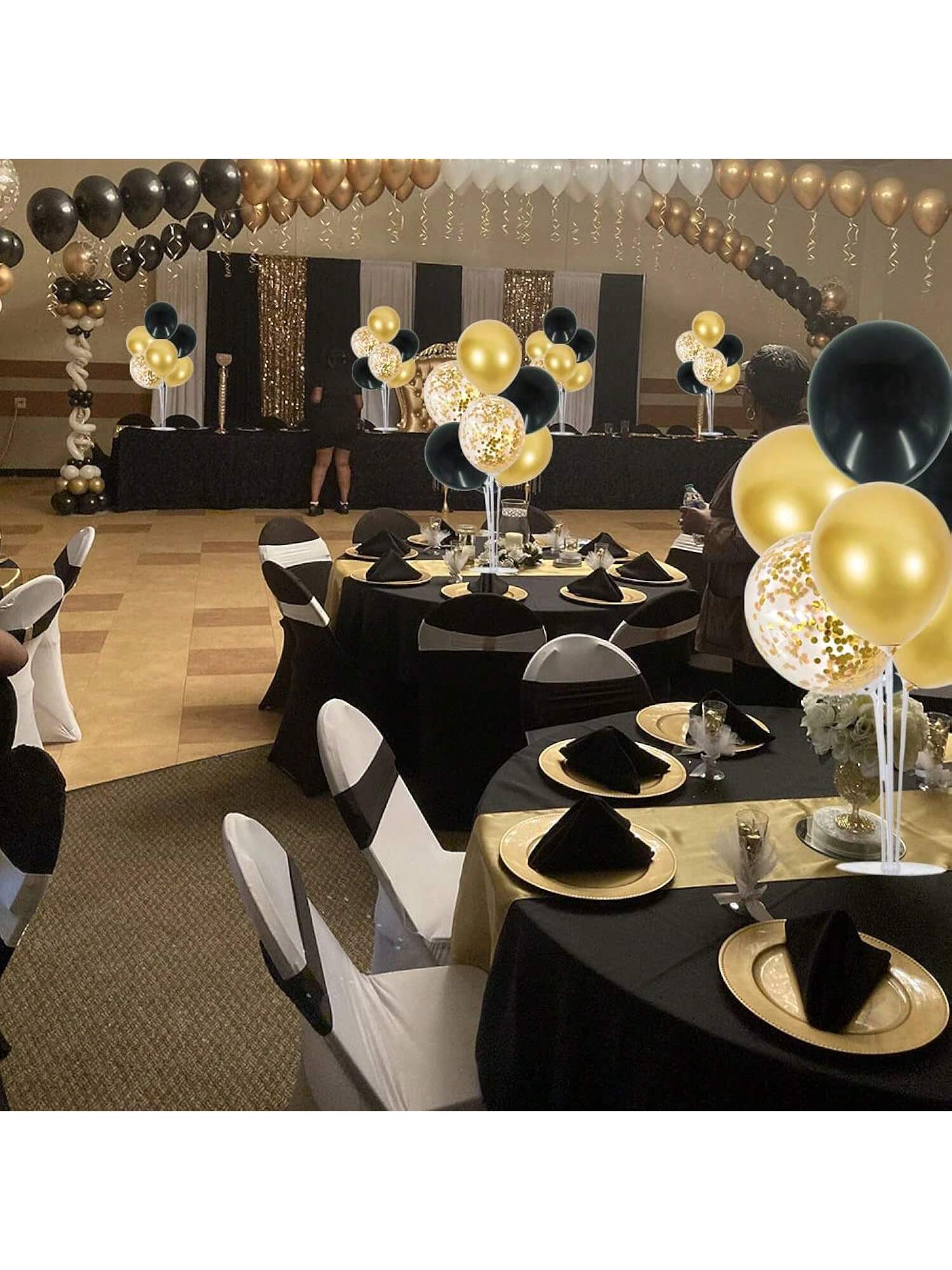 Balloon Centerpieces 6 Set Black Gold Confetti Stand for Graduation Birthday Party