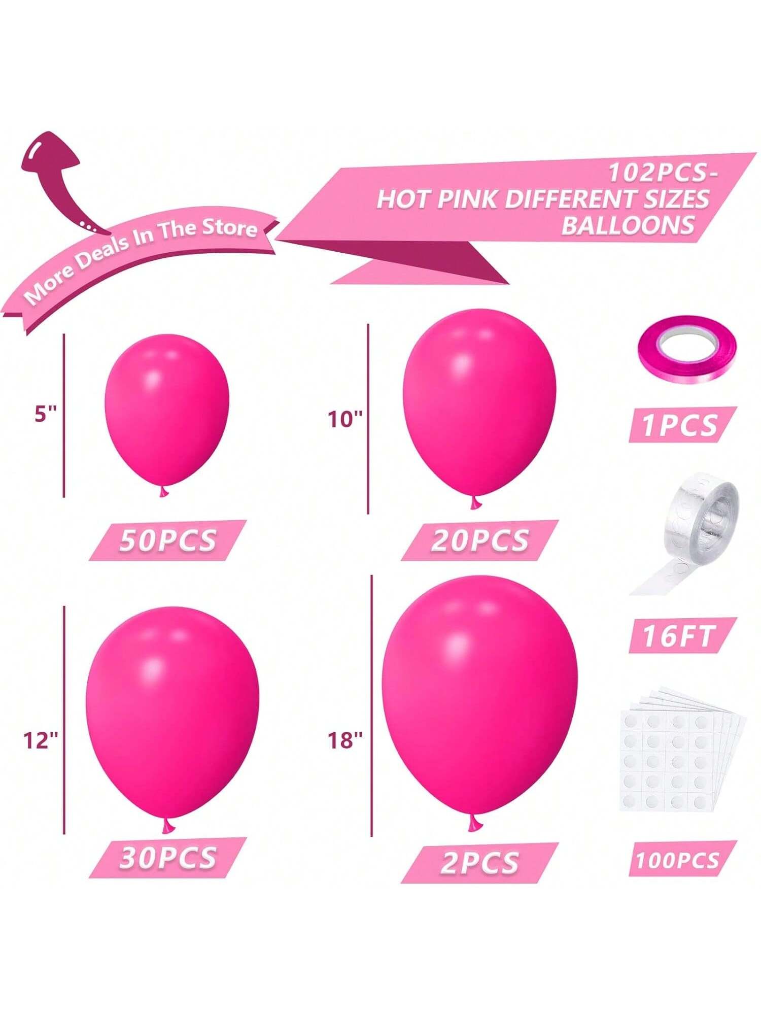 102PCS Hot Pink Balloon Arch Kit Showers, Wedding, Birthday & Anniversary Decor