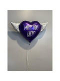 Miss You Bro Sympathy Balloon with Purple Angel Wings and Heart Design