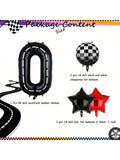 40-Inch Race Car Mylar Balloons with Number 0 and Checkered Flag for 10th Birthday