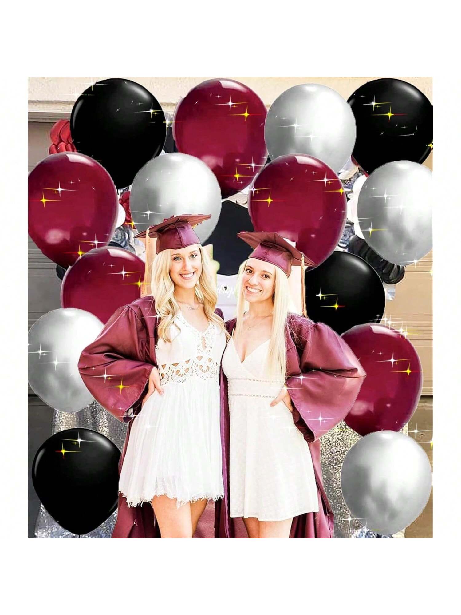 45-Piece Burgundy and Silver Balloons for Graduation Birthday and Party Decor