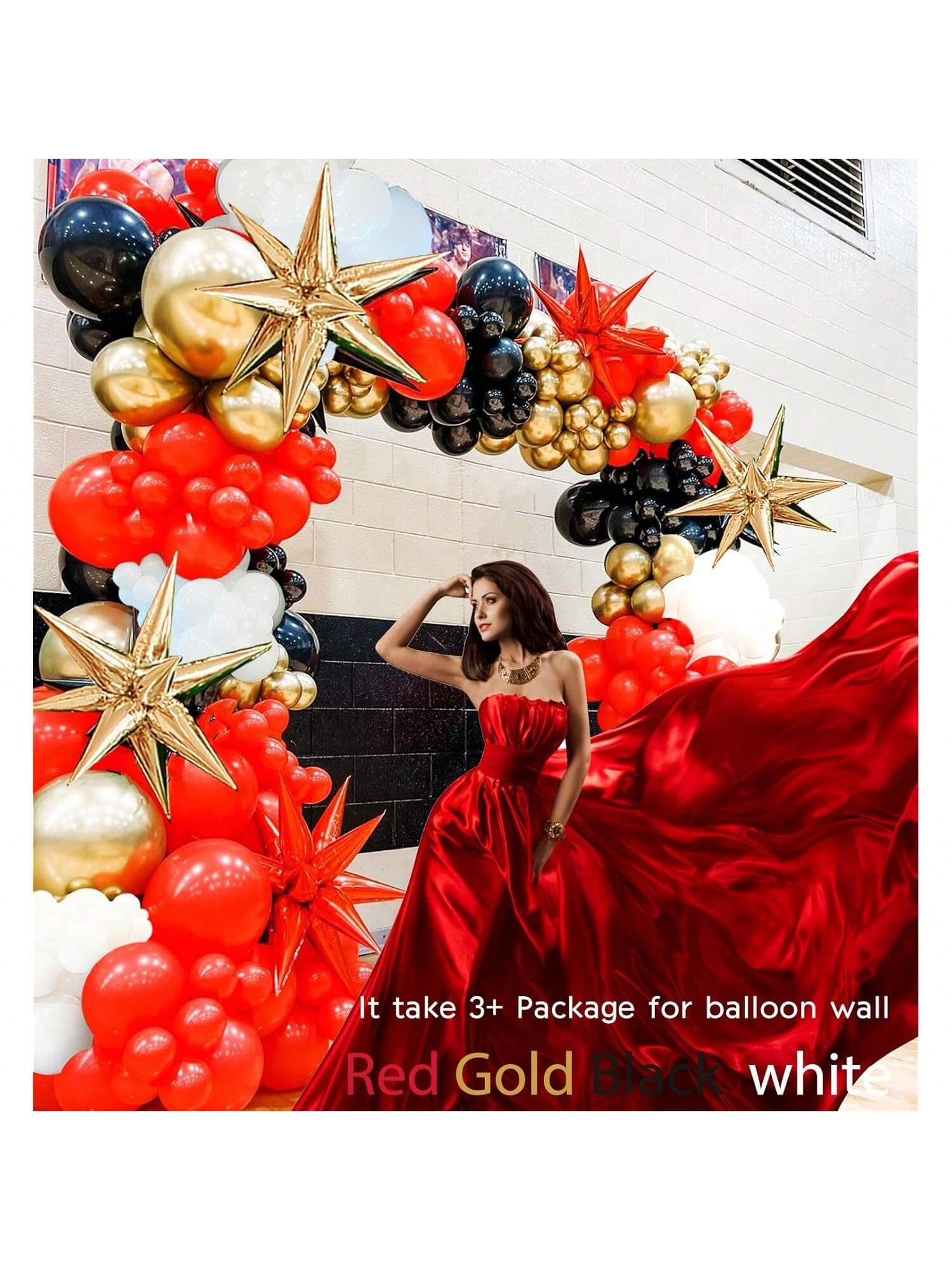 146PCS Black Red Gold White Balloon Garland Kit with Mylar Star Balloons for Parties