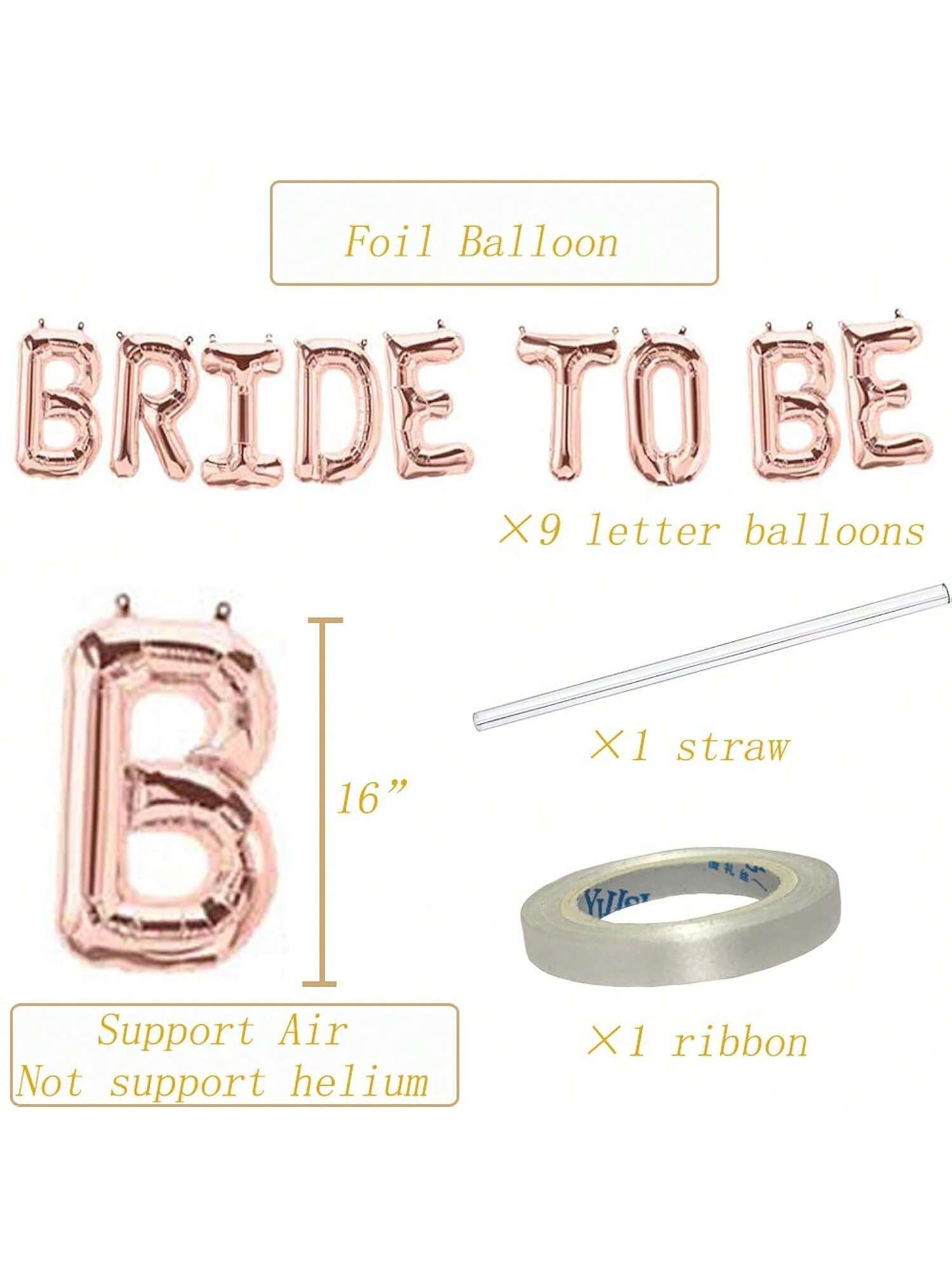 Bride to Be Rose Gold 16-Inch Balloon Banner for Bridal Shower or Bachelorette