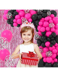 Rose Red Hot Pink Black Balloon Garland with Silver Confetti for Party Decor