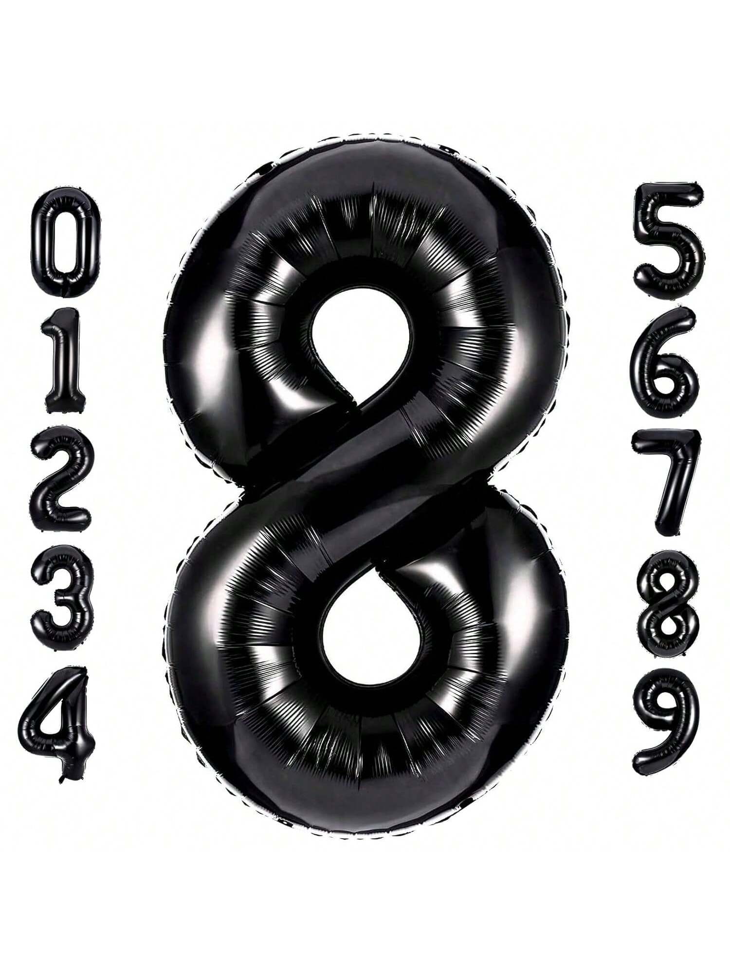40 Inch Black Number 8 Foil Balloon for 8th Birthday Anniversary or Graduation
