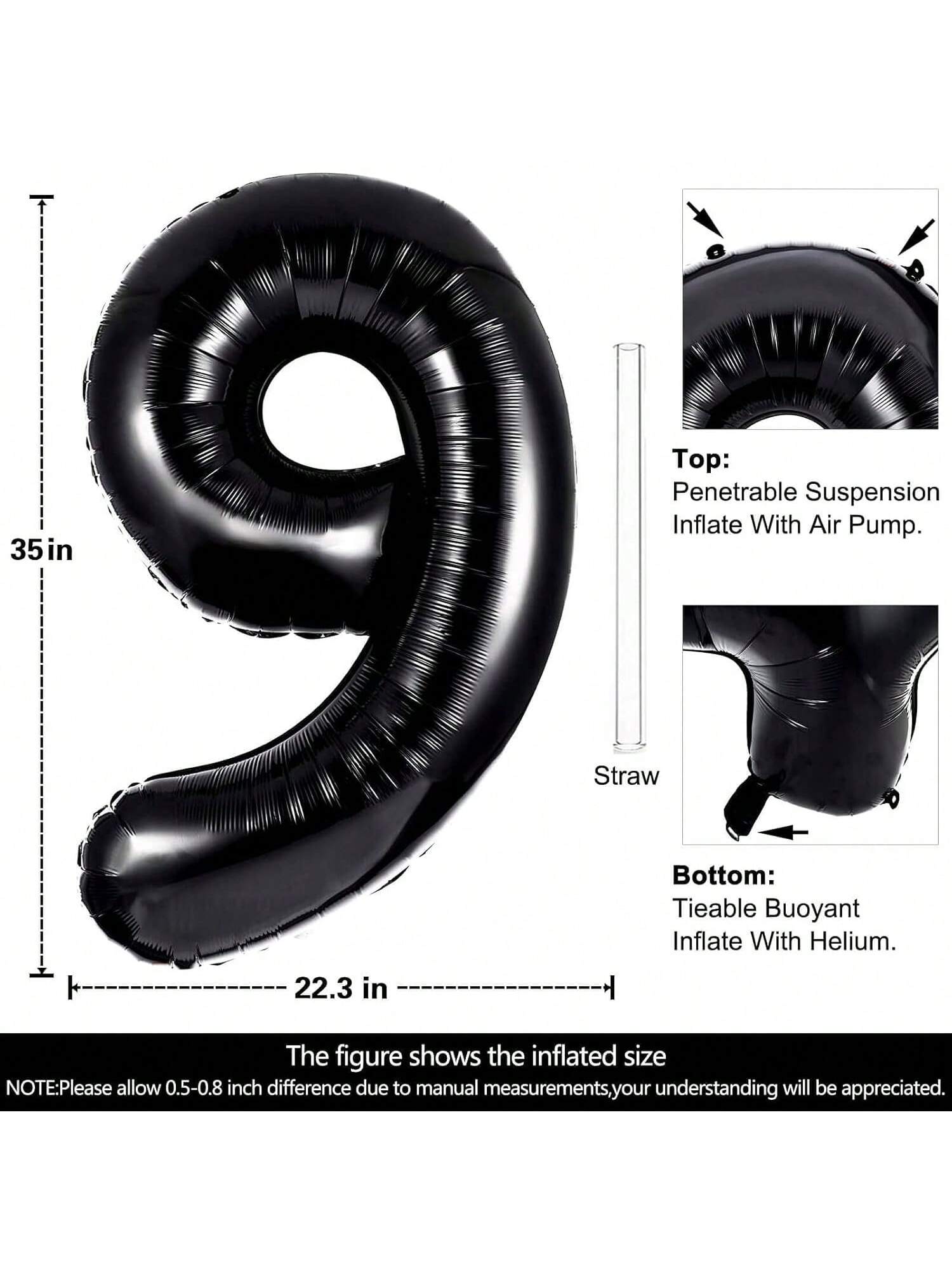 40 Inch Black Number 9 Foil Balloon for Birthday Graduation or Anniversary
