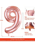 40 Inch Rose Gold Number 9 Foil Balloon for Birthday Wedding or Anniversary
