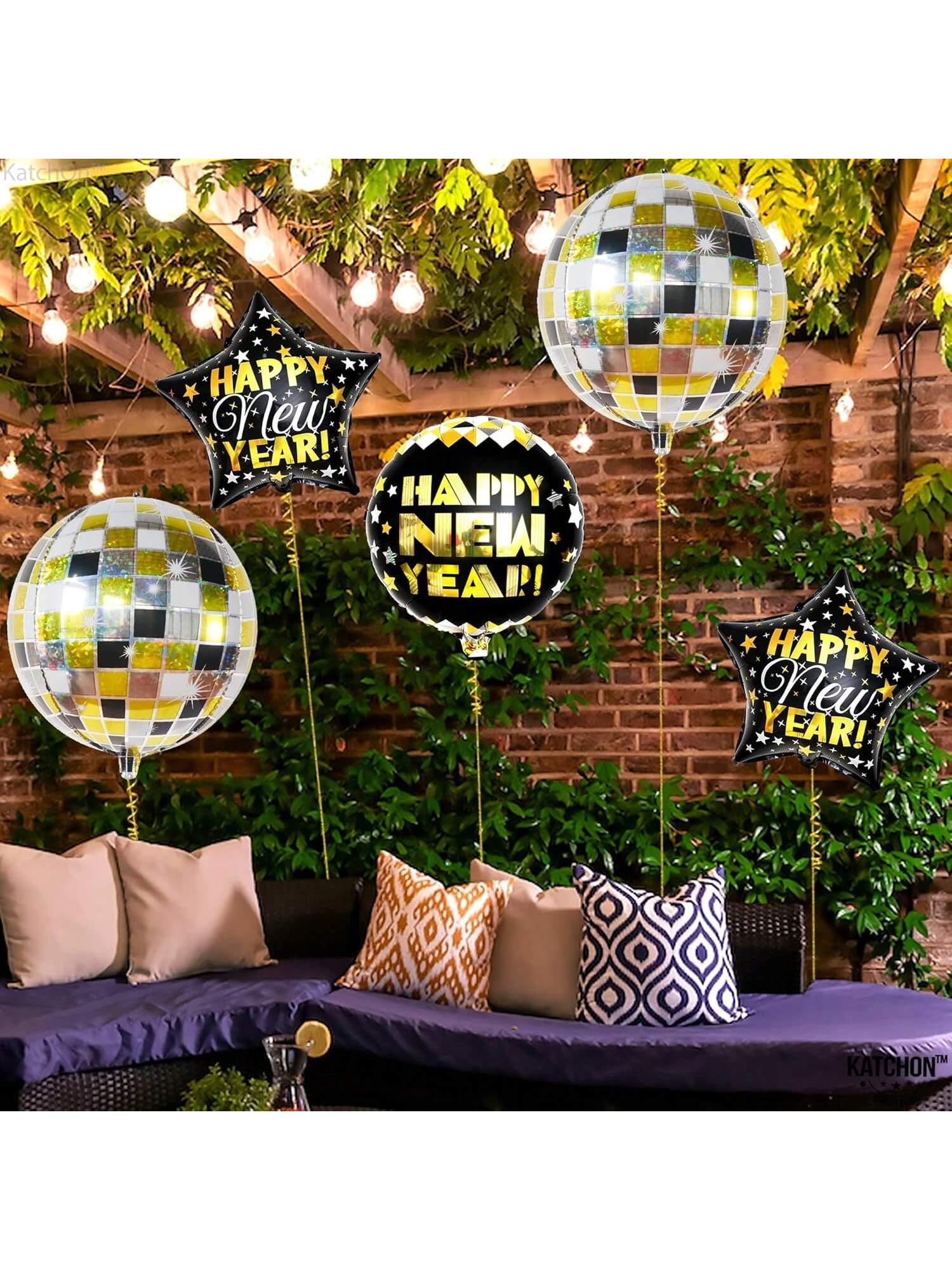 Large Happy New Year 22" Disco Foil Balloons NYE 2025 Decorations