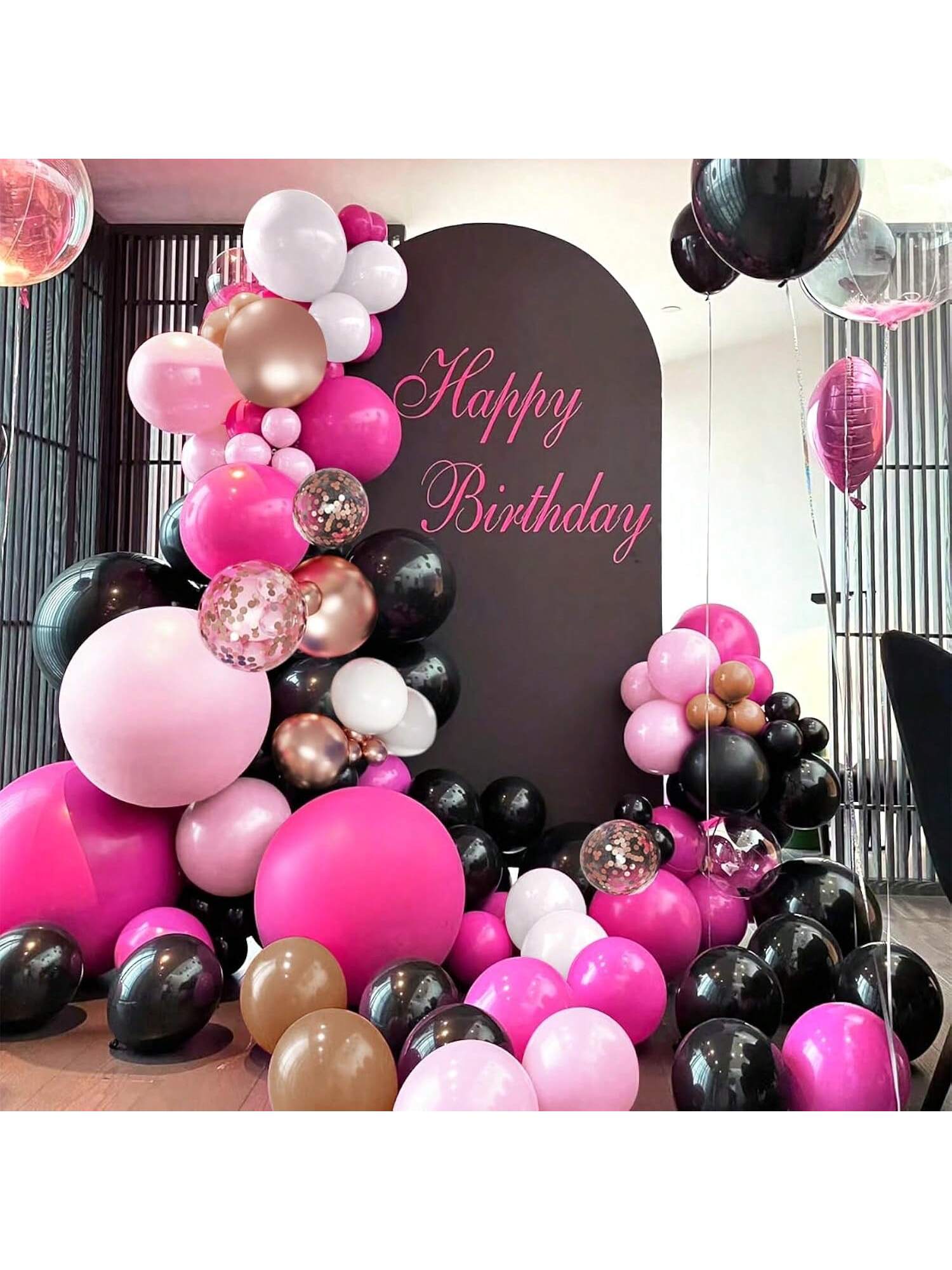 Hot Pink Black Gold Balloon Arch Kit 141pcs Wedding Party Decorations