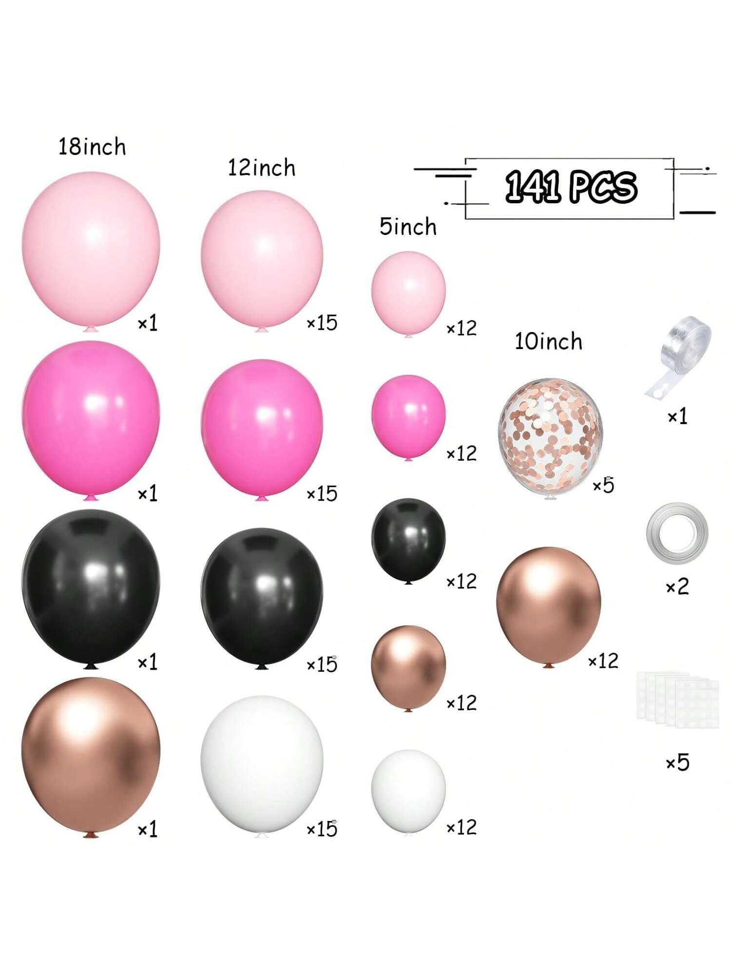 Hot Pink Black Gold Balloon Arch Kit 141pcs Wedding Party Decorations