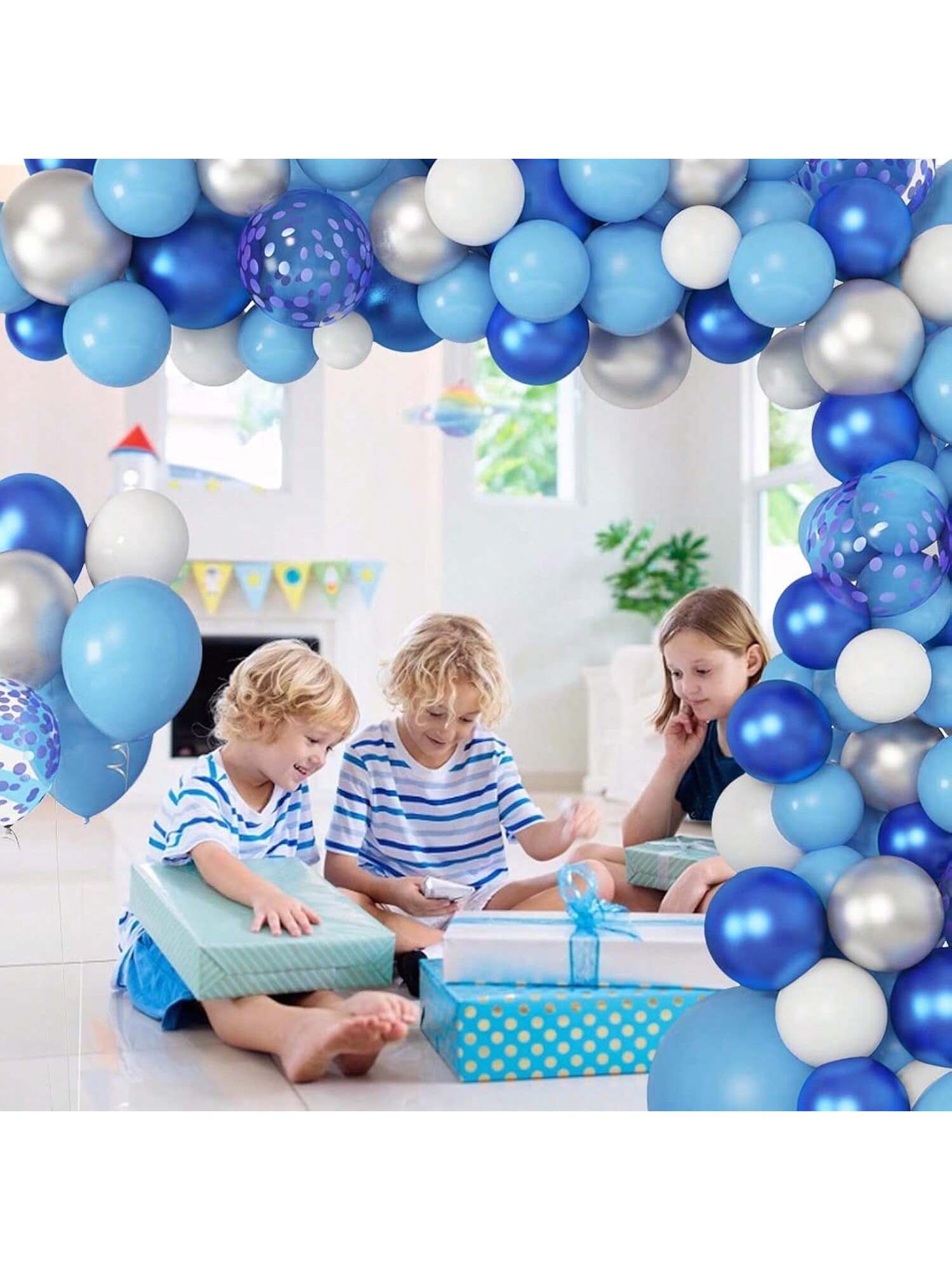 123 Pc Blue Balloon Garland Kit Navy Silver White Confetti for Birthday Wedding Graduation