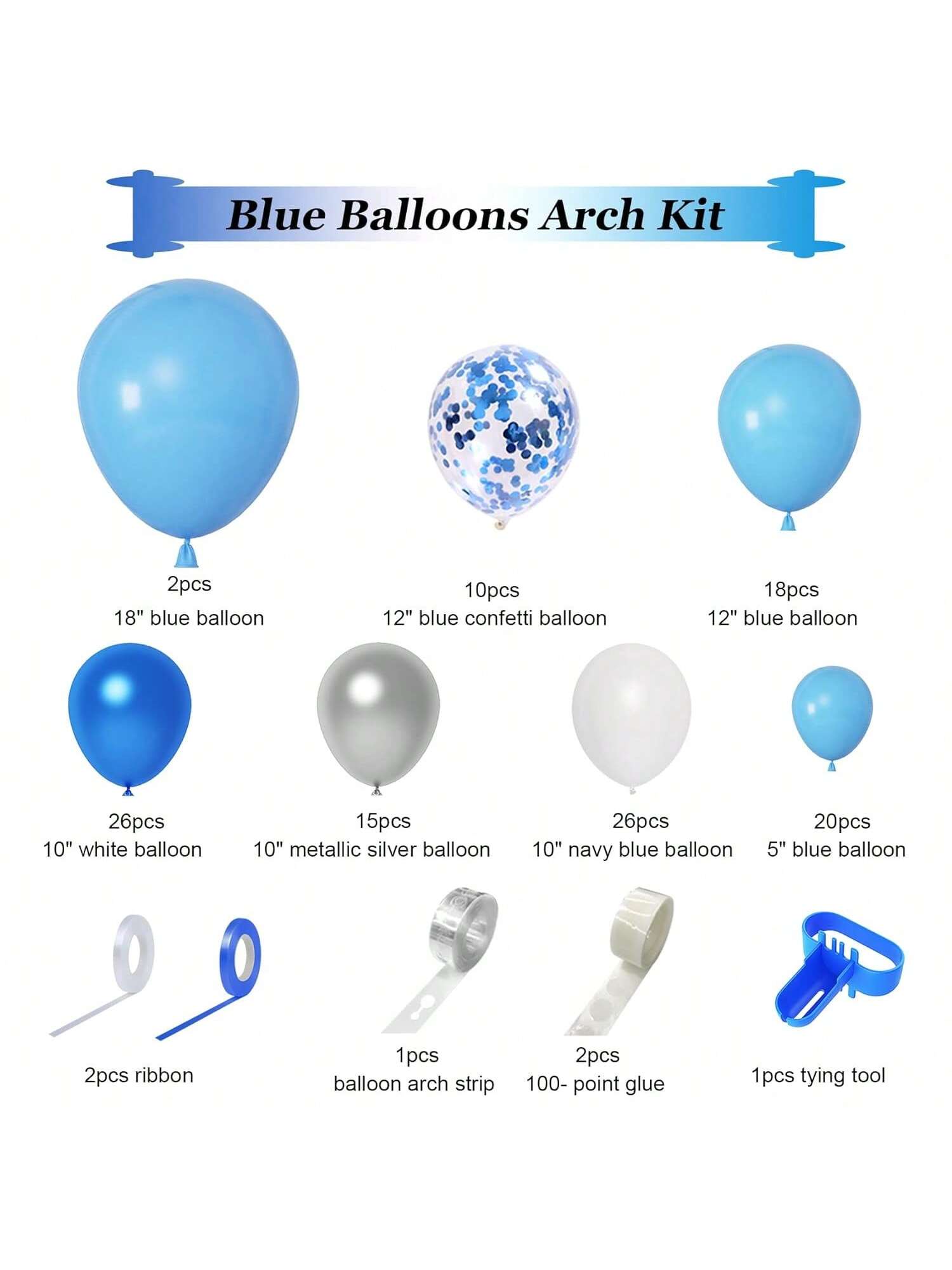 123 Pc Blue Balloon Garland Kit Navy Silver White Confetti for Birthday Wedding Graduation