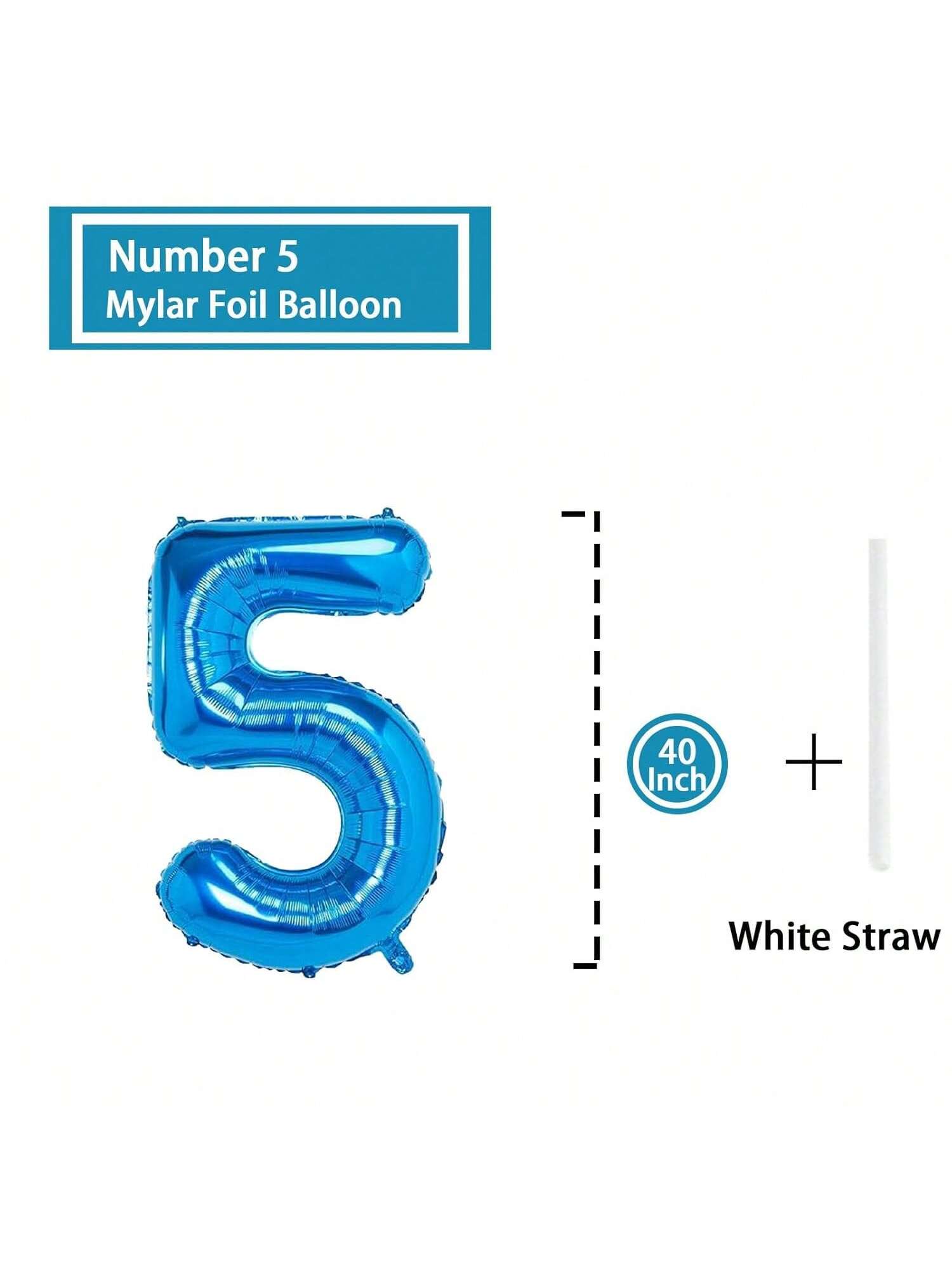 Blue Number 5 Balloon 40 Inch Big Foil Mylar Balloon For 5th Birthday Or Event Decorations -