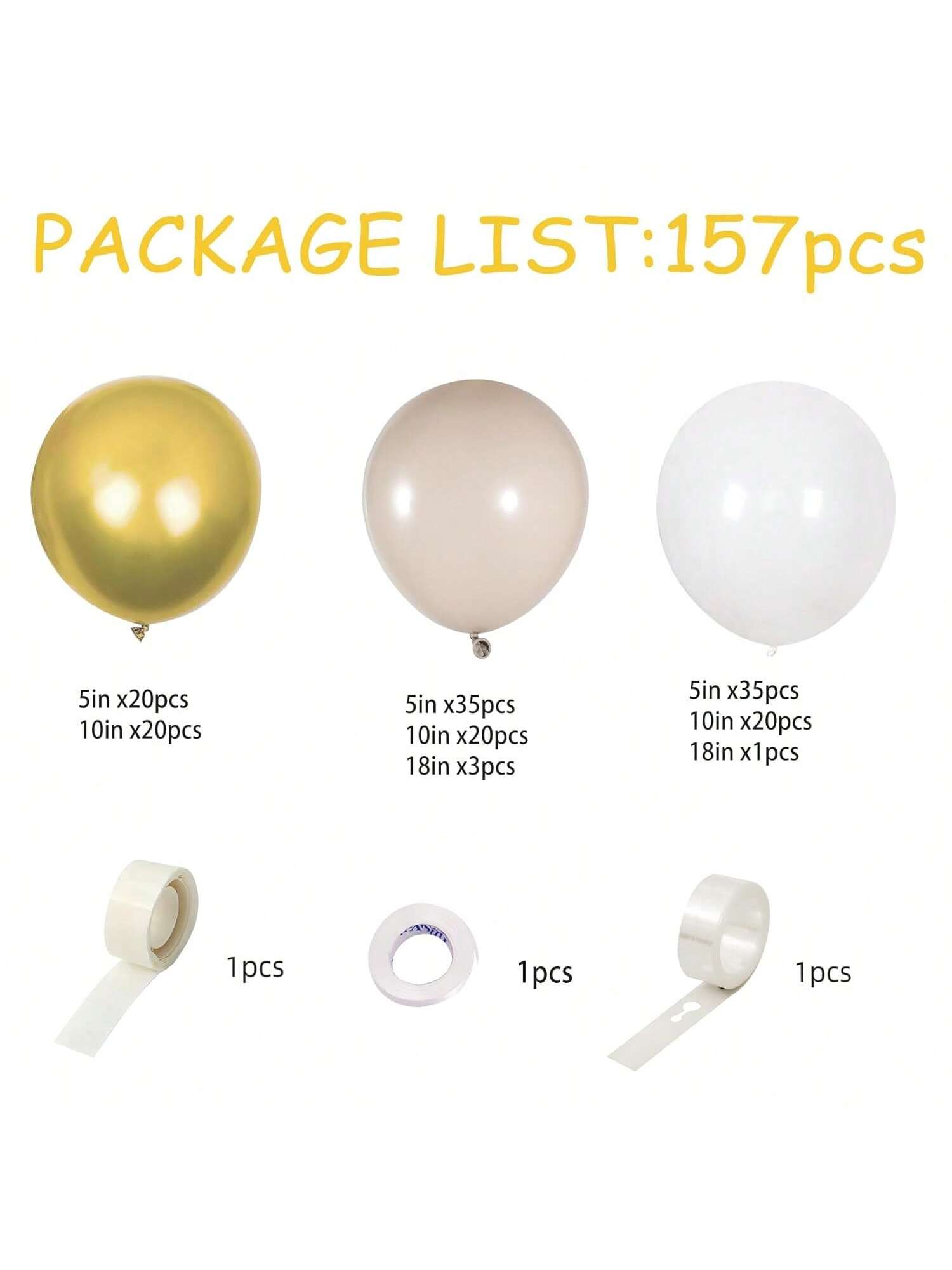 156pcs White Sand Gold Balloon Garland Kit with Chrome Gold for Wedding & Party Decor