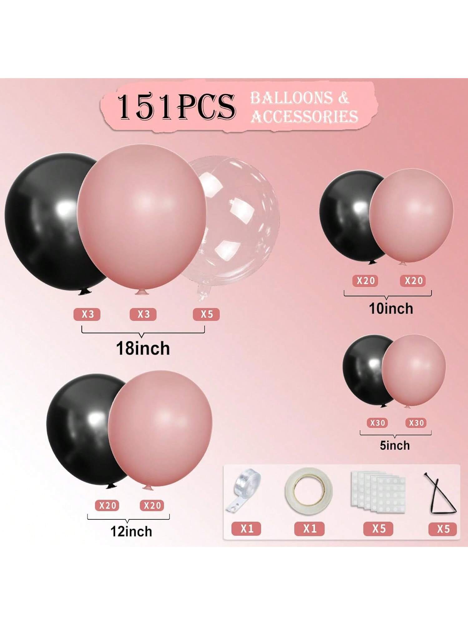 Dusty Pink Black Balloon Arch Kit 151pcs Wedding Shower Anniversary Garland