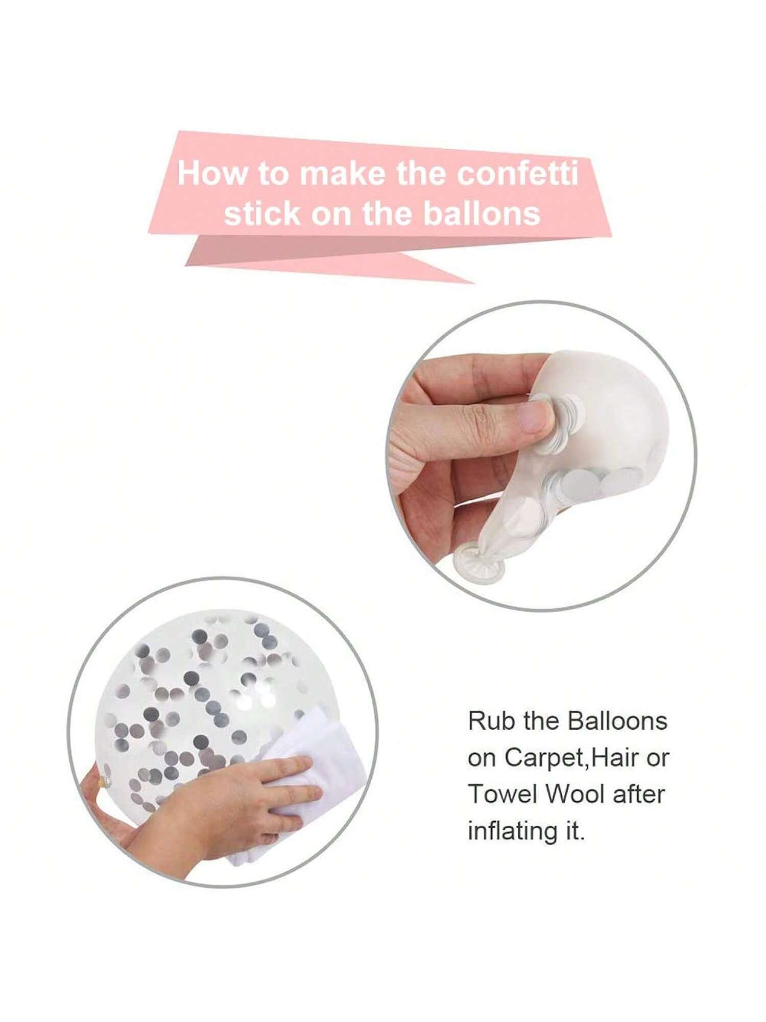 50 Pc 12 Inch White and Silver Confetti Latex Balloons with Ribbon for Wedding or Shower