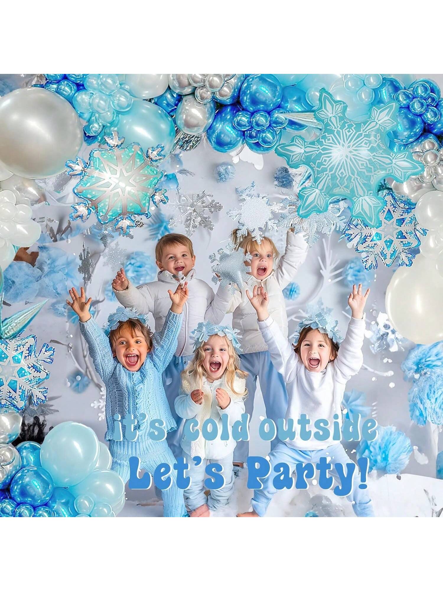 158Pc Onederland Winter Balloon Arch Chrome Blue Snowflake Star Decor