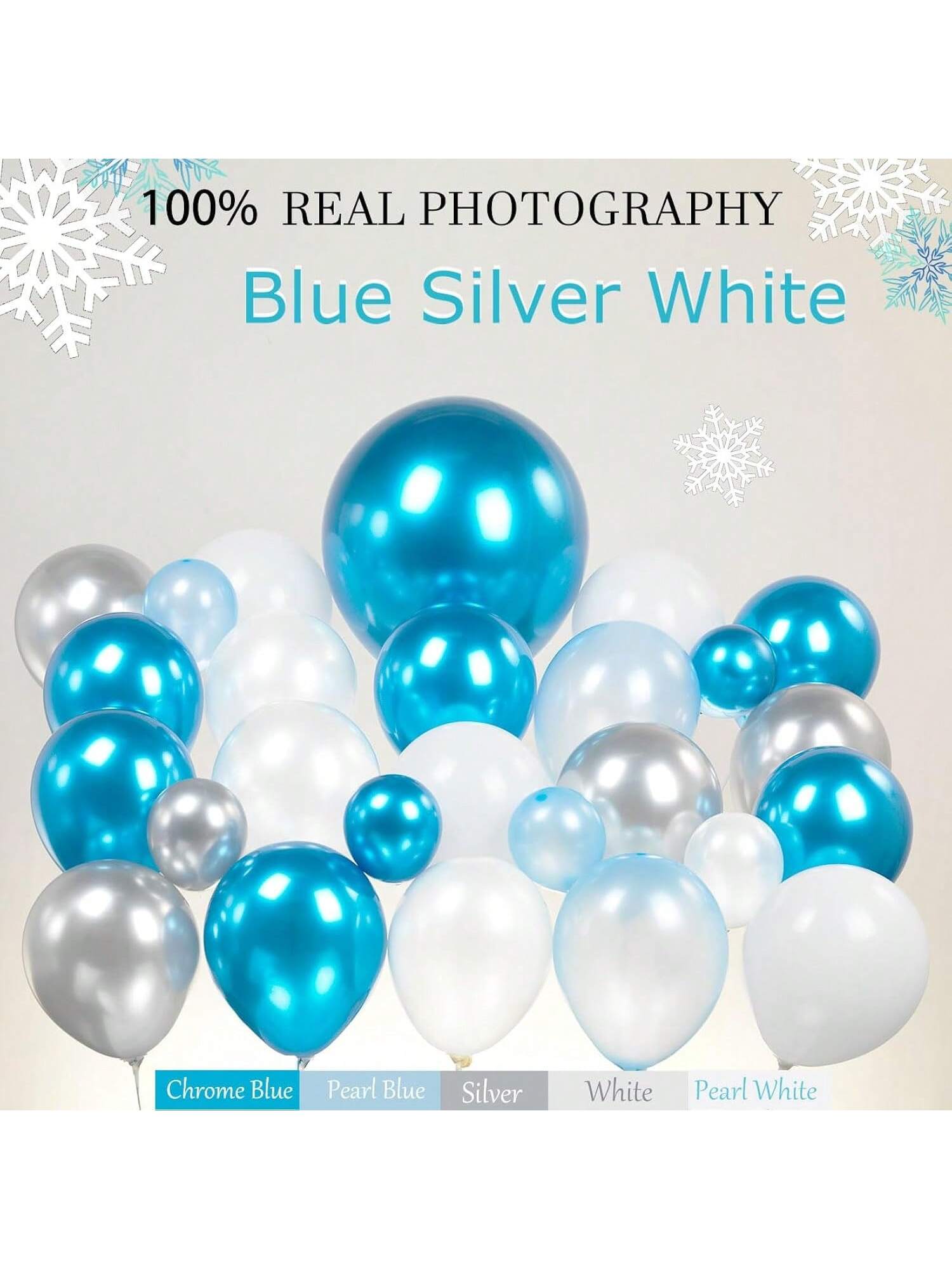 158Pc Onederland Winter Balloon Arch Chrome Blue Snowflake Star Decor
