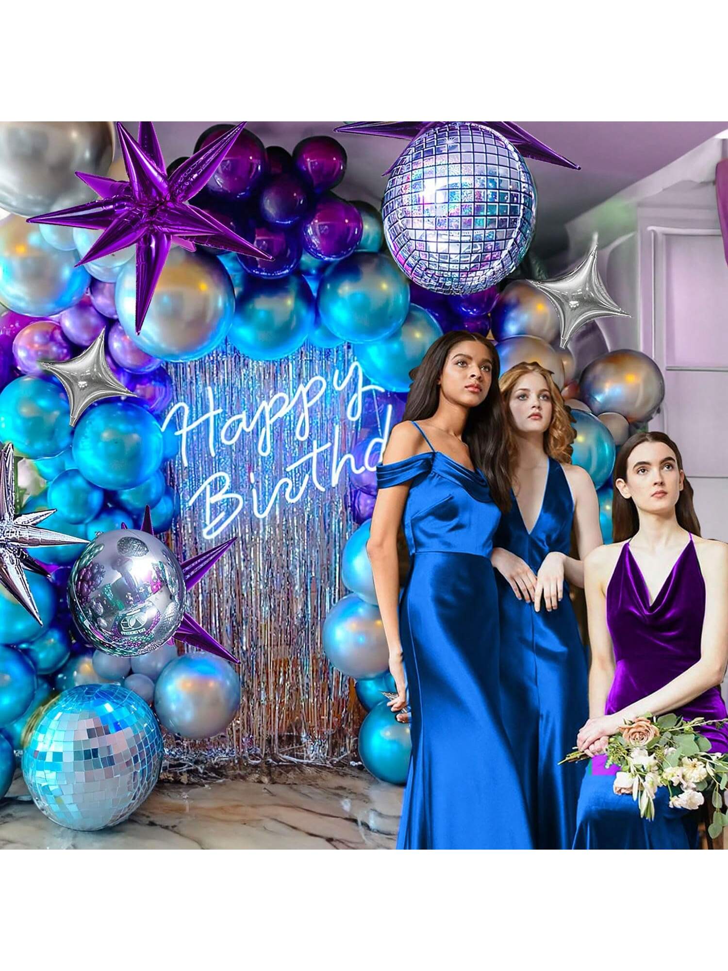 160pcs Chrome Purple Blue Disco Garland Starburst Foil Balls for Galaxy Party