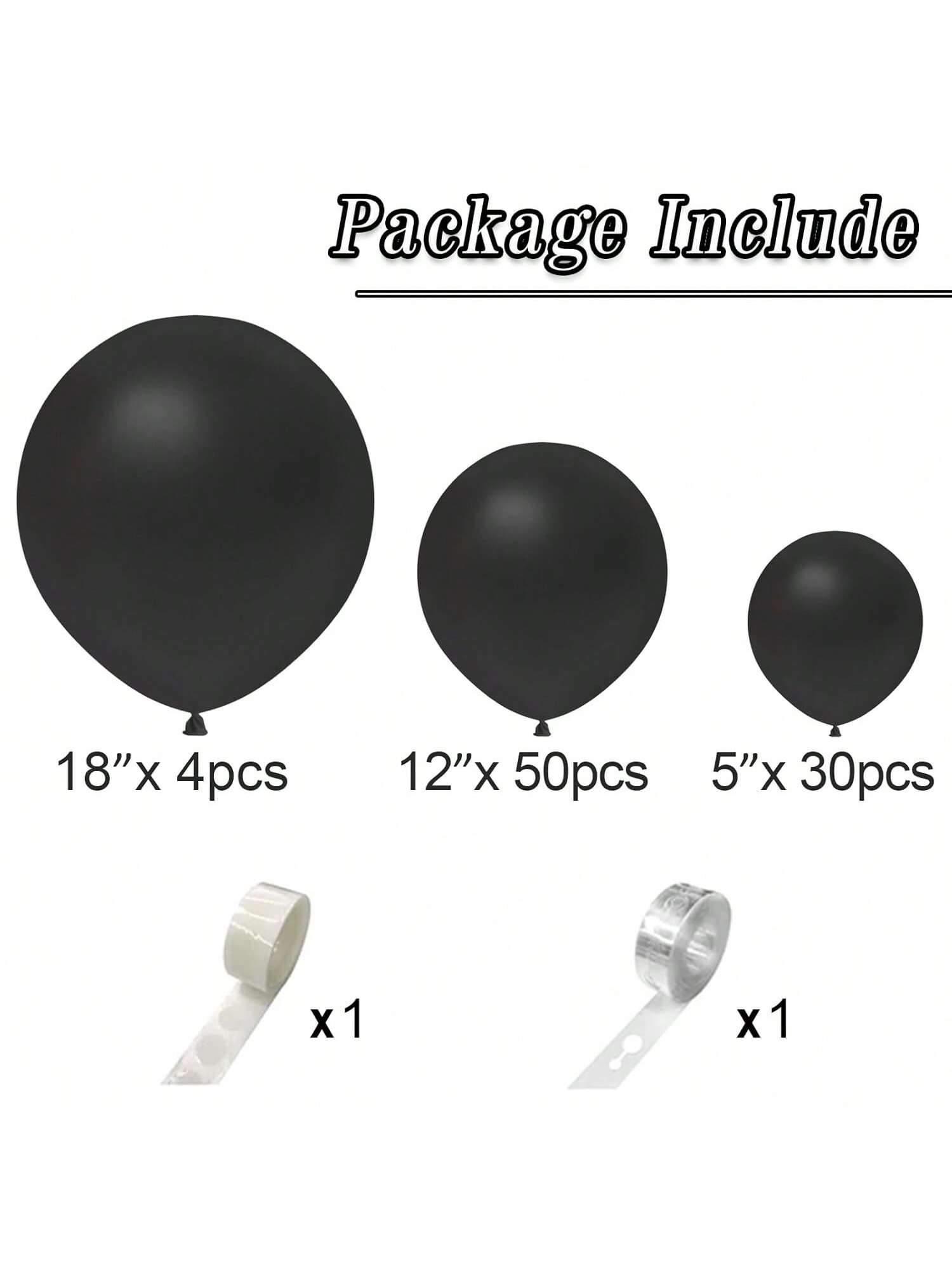 84-Pc Black Balloon Arch Kit Matte Latex 5, 12, 18-Inch for Party or Wedding Decor