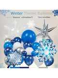 128Pc Winter Wonderland Balloon Garland Navy Blue Silver Snowflake Decor