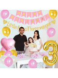 3rd Birthday Decorations with Pink Gold Banner Cake Topper and Foil Balloon