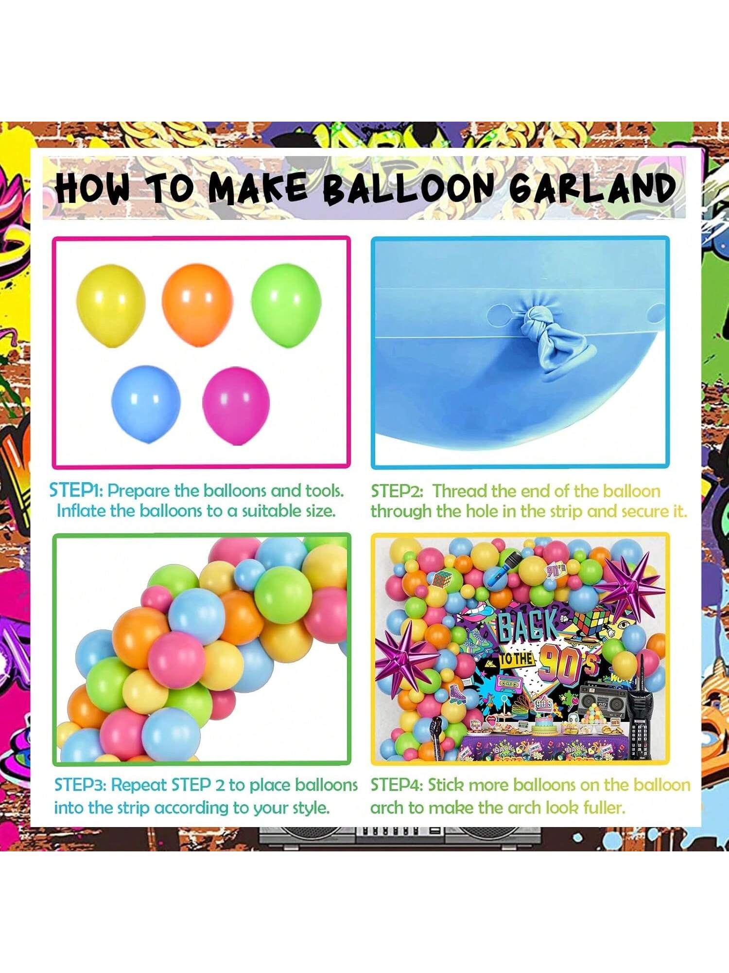 90s Party Decorations Birthday Backdrop Balloon Garland Cutouts Table Decor