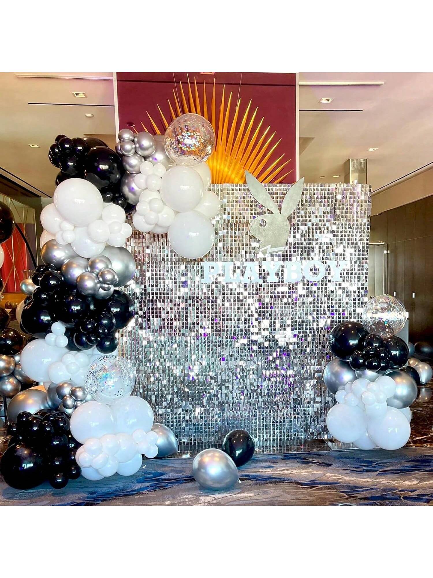 120-Pc Black and Silver Balloon Kit with Confetti Arch for Graduation, Wedding, or Shower