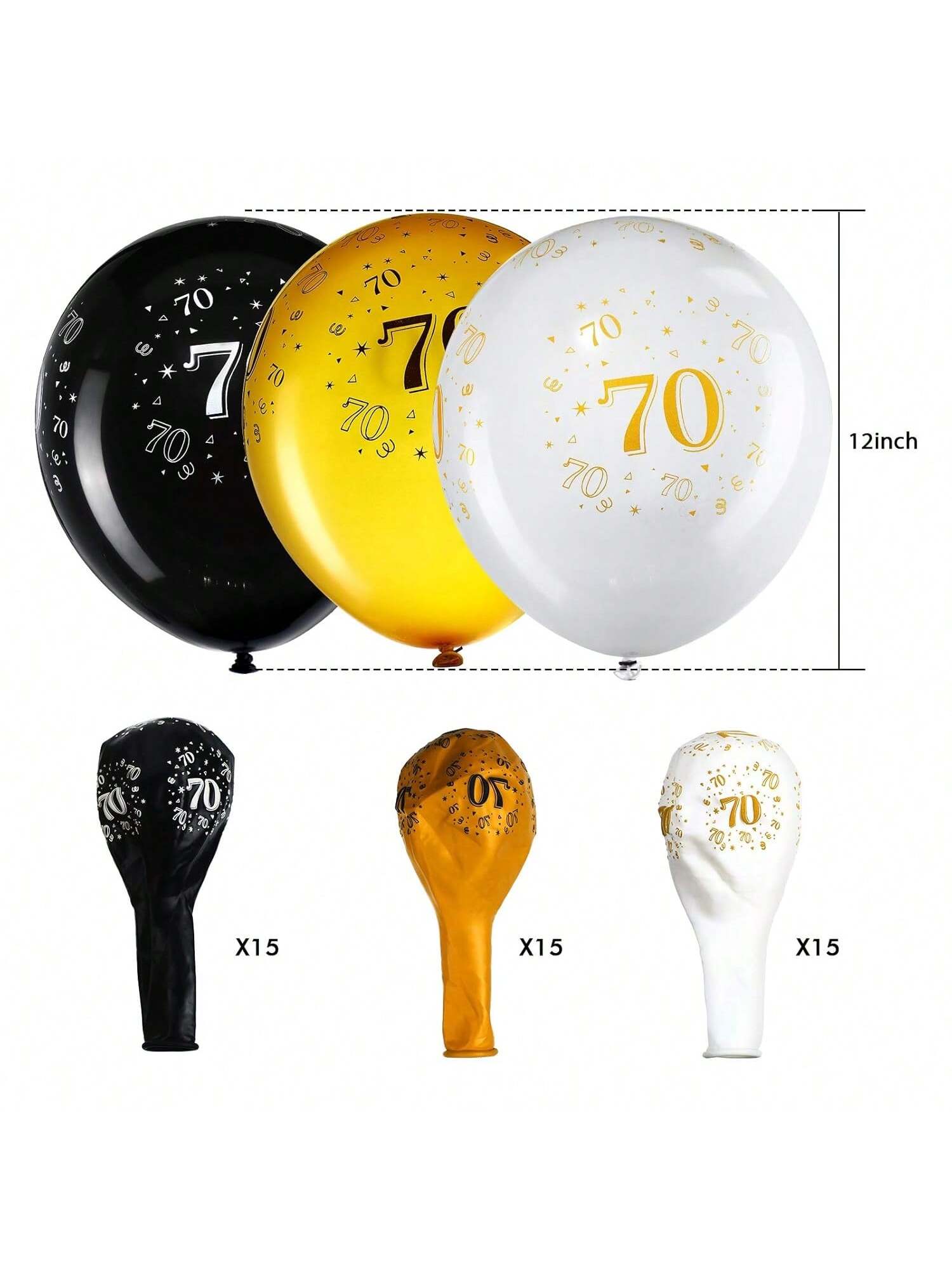 70th Birthday Balloons For Men 45 Pcs Black, Gold & White Happy 70th Birthday Balloons For Men & Women Party Decorations -