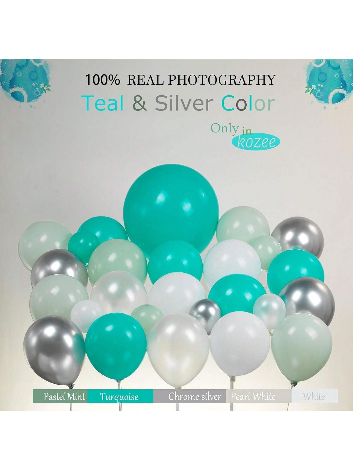 132Pc Teal Silver Balloon Arch Kit Blue, White Balloons For Shower, Wedding, Or Birthday