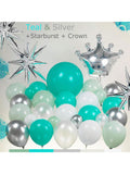 132Pc Teal Silver Balloon Arch Kit Blue, White Balloons For Shower, Wedding, Or Birthday