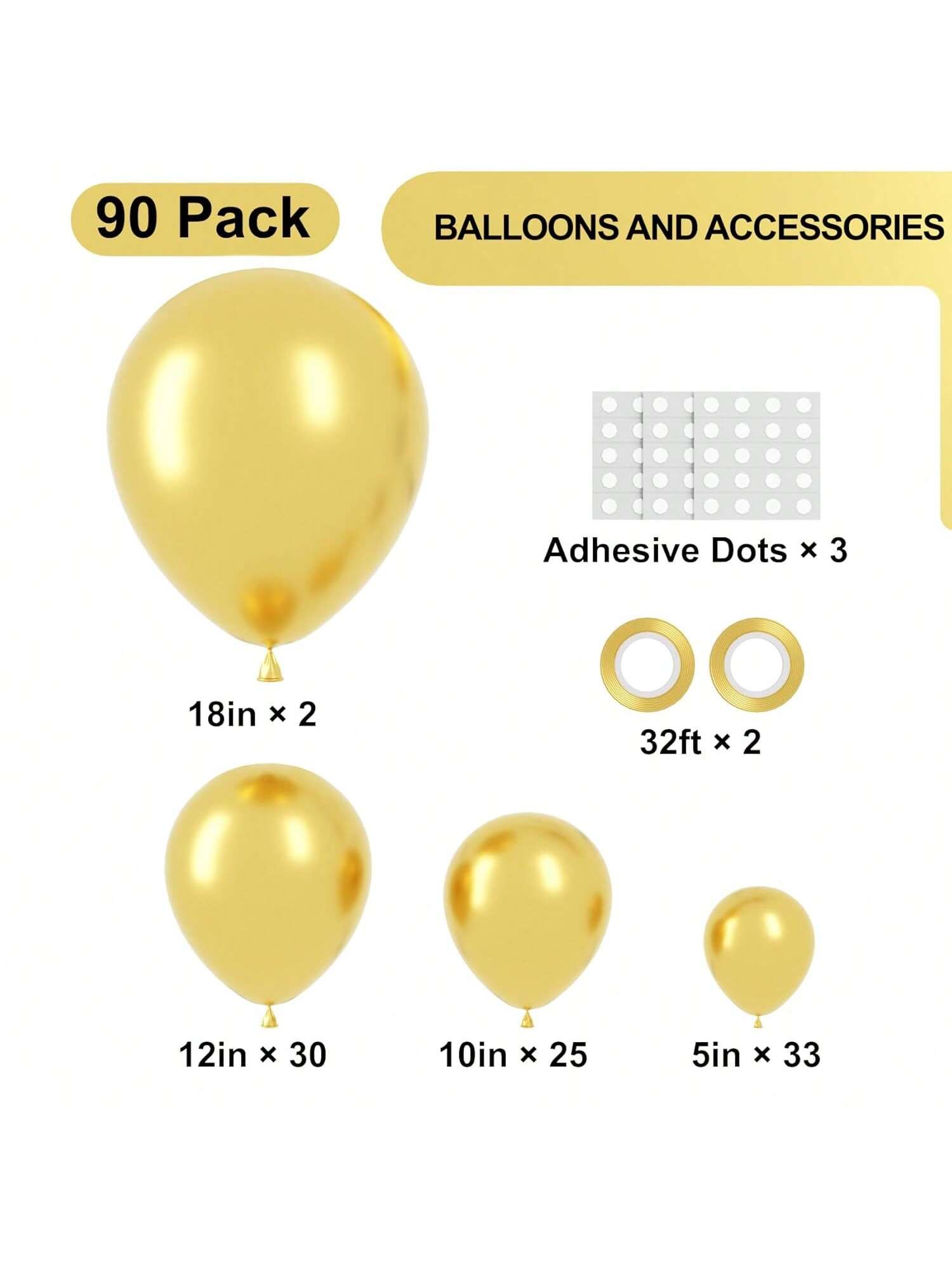 90 Pack Metallic Gold Balloons 5-18 Inch for Garland Arch and Party Decor